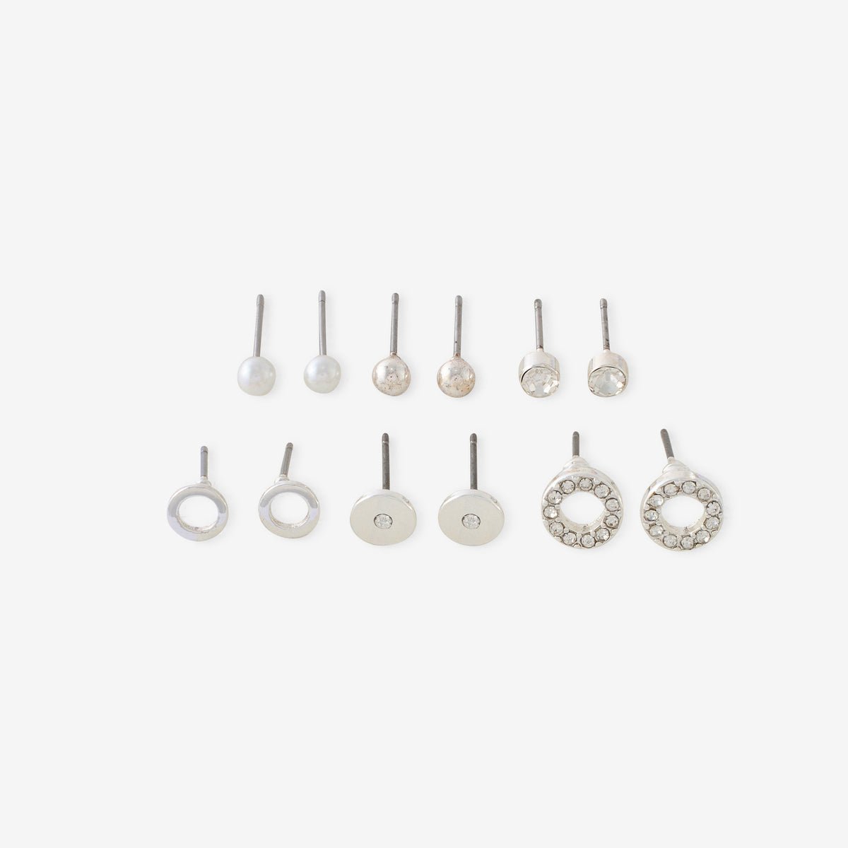 Set de 6 boucles d'oreilles puces argentées argenté, BALABOOSTE