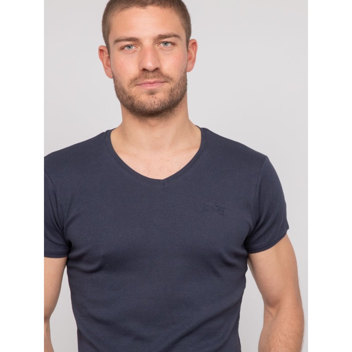 T Shirt Col V Coton Worko bleu marine, RITCHIE