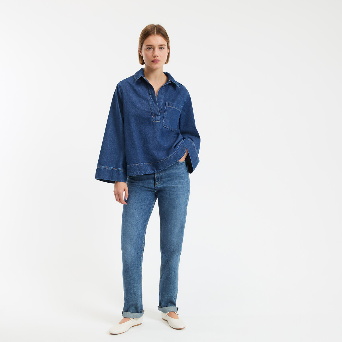 Cotton Denim Tunic untreated blue, LA REDOUTE COLLECTIONS
