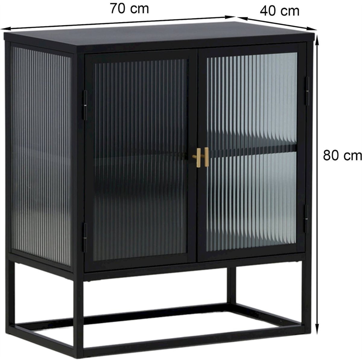 Vitrine en métal verre strié collection GARIS noir avec poignées dorées, RECOLLECTION