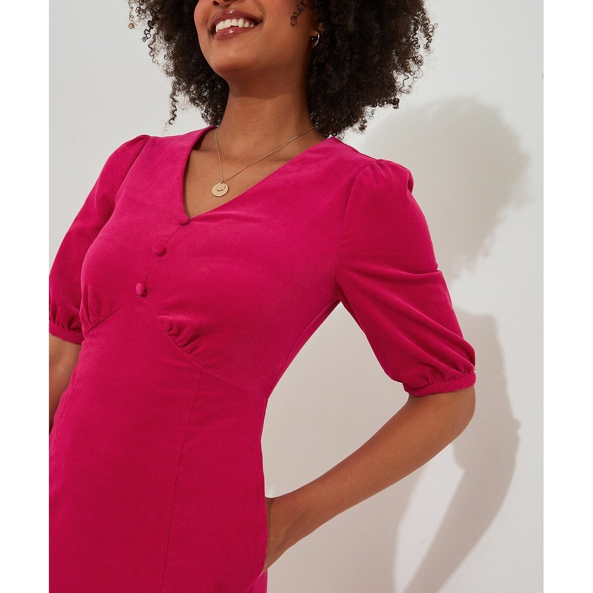 Corduroy Puff Sleeve Dress pink, JOE BROWNS