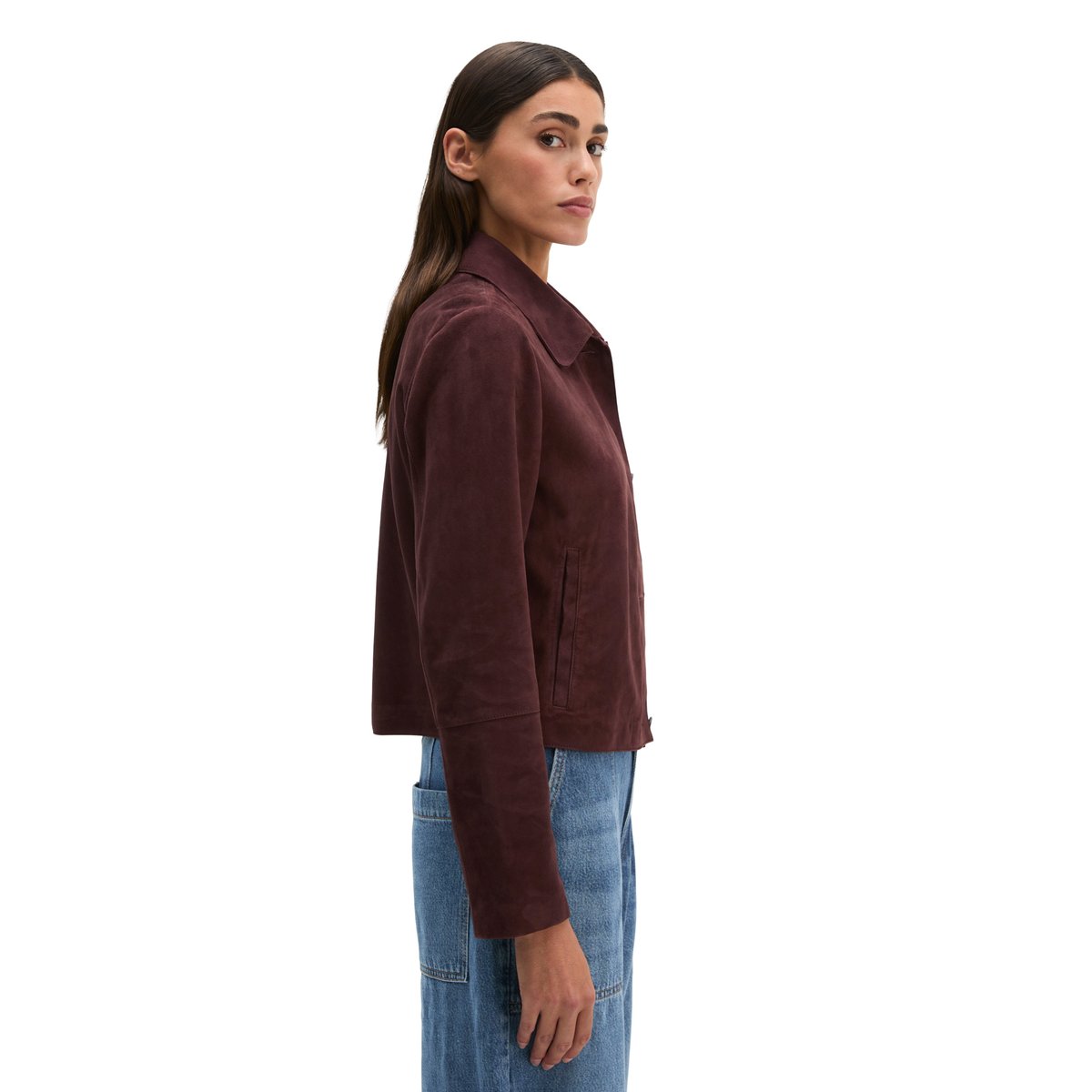 Veste en cuir velours fitted en cuir de chèvre souple rouge, MARC O'POLO