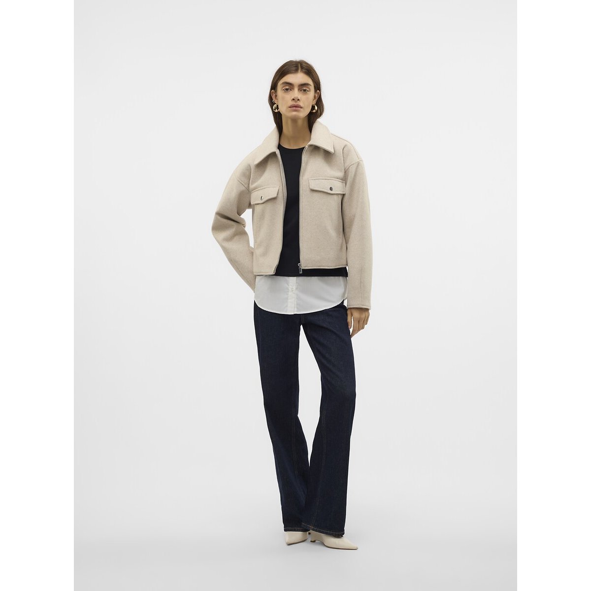 Blouson court zippé taupe clair, VERO MODA