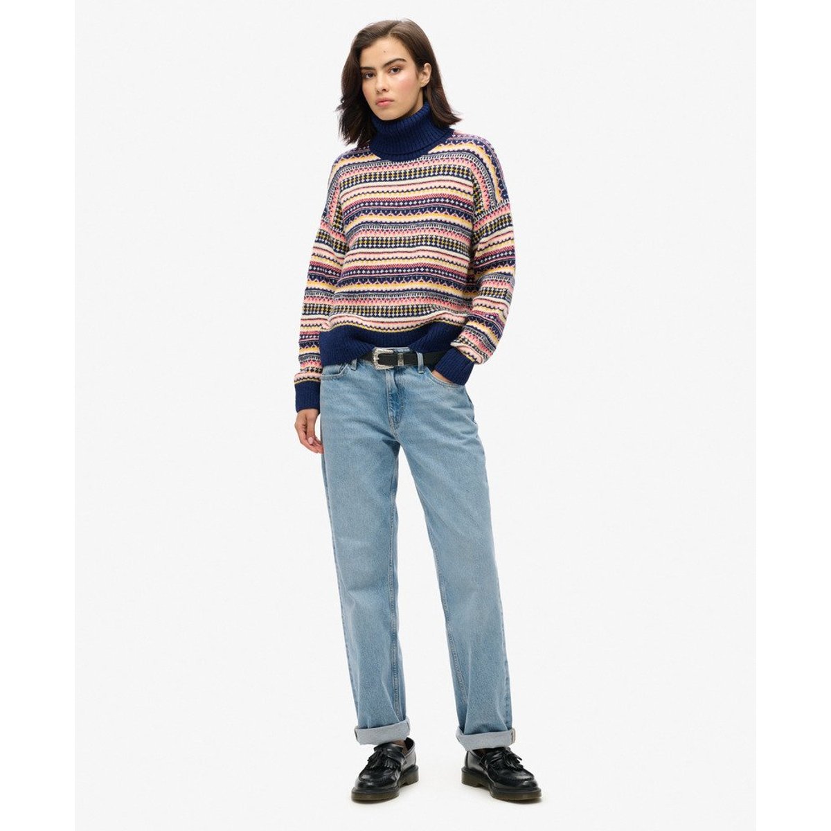 Pull texturé à rayures bleu marine hivernal multicolore, SUPERDRY