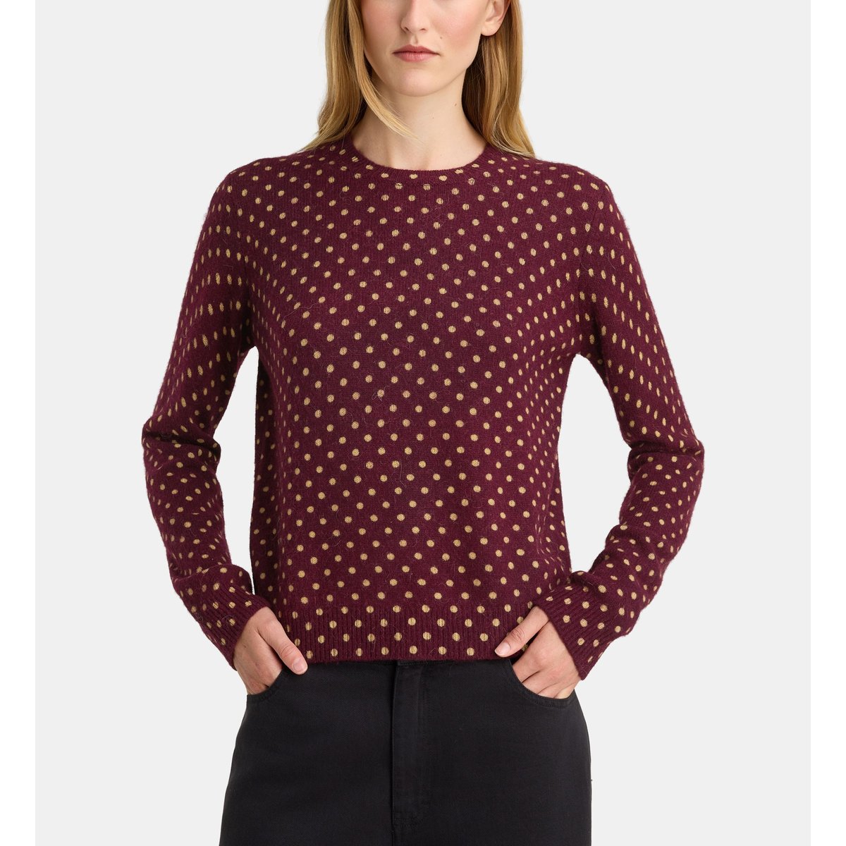 Pull droit flow pois maille laine bordeaux, GALERIES LAFAYETTE