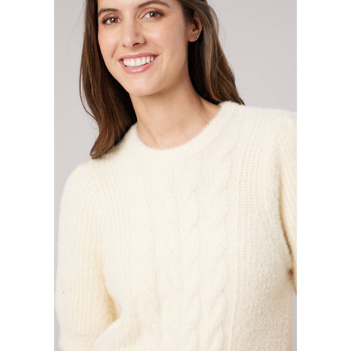 Pull femme en maille torsadée RENATA crème, DEELUXE