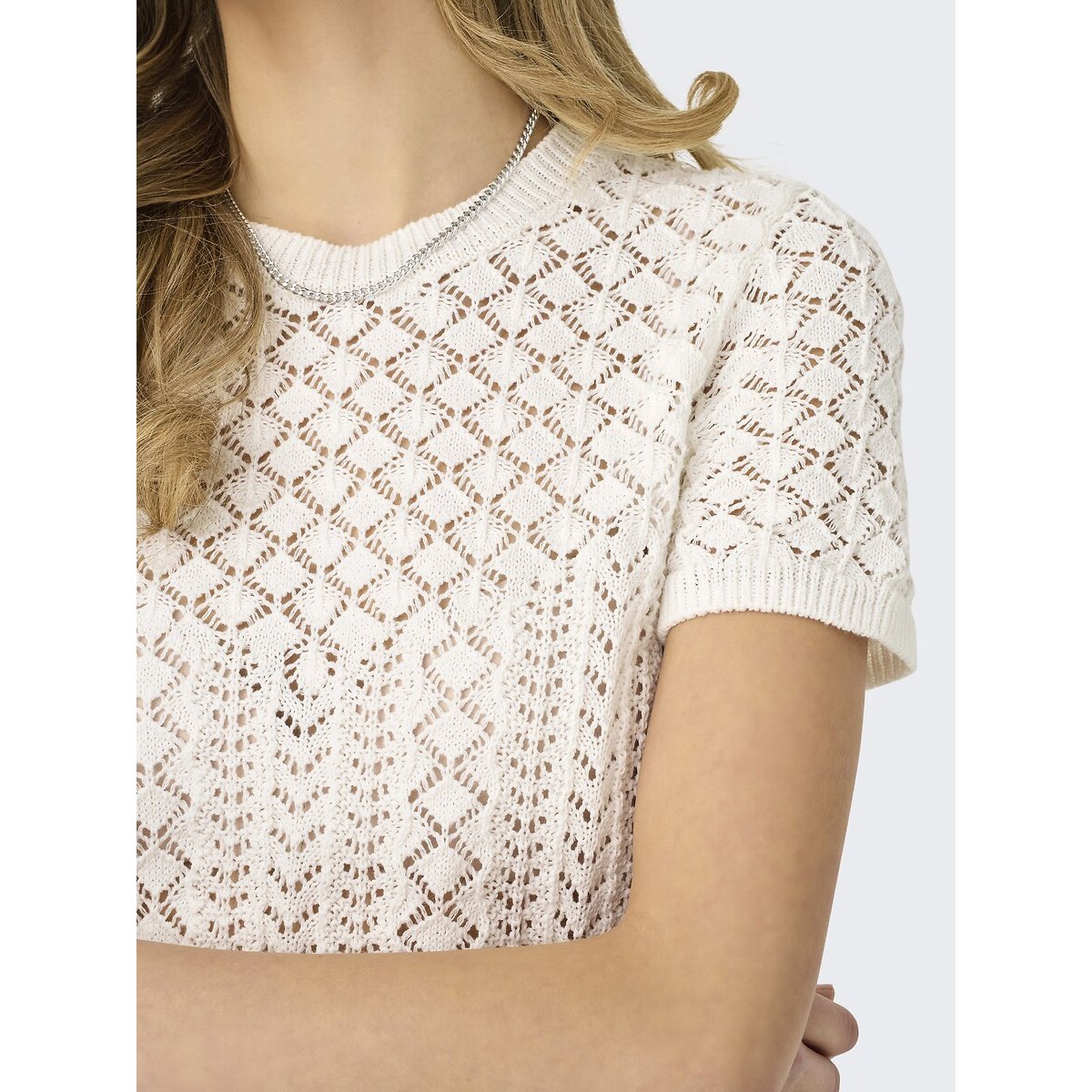 Pull col rond manches courtes blanc, ONLY