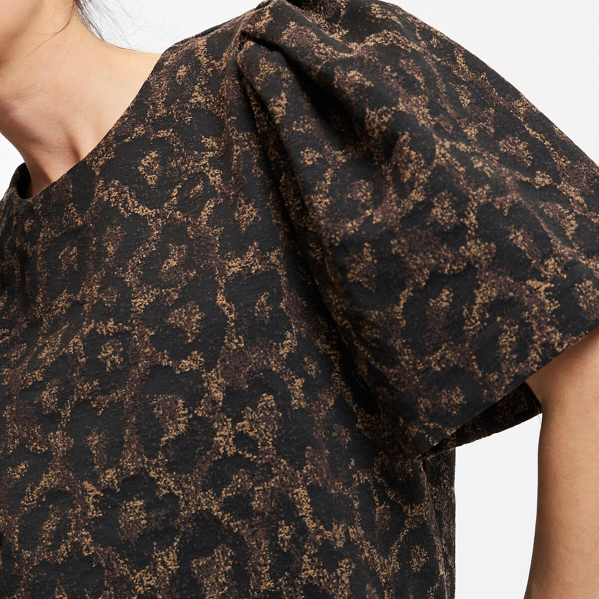Leopard Print Jacquard Puff Sleeve Blouse leopard print, LA REDOUTE COLLECTIONS