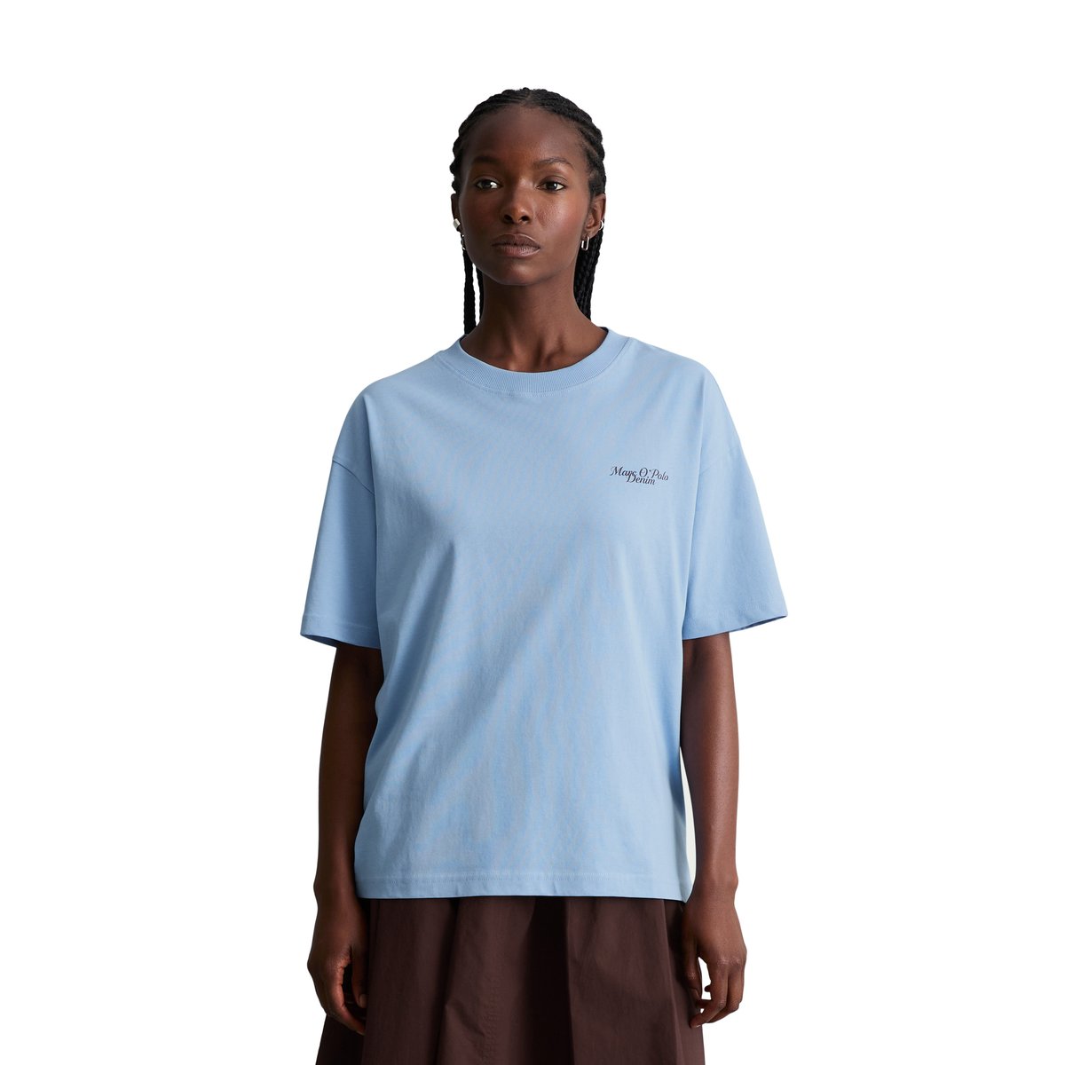 T-shirt à logo relaxed en coton organique bleu moyen, MARC O’POLO DENIM