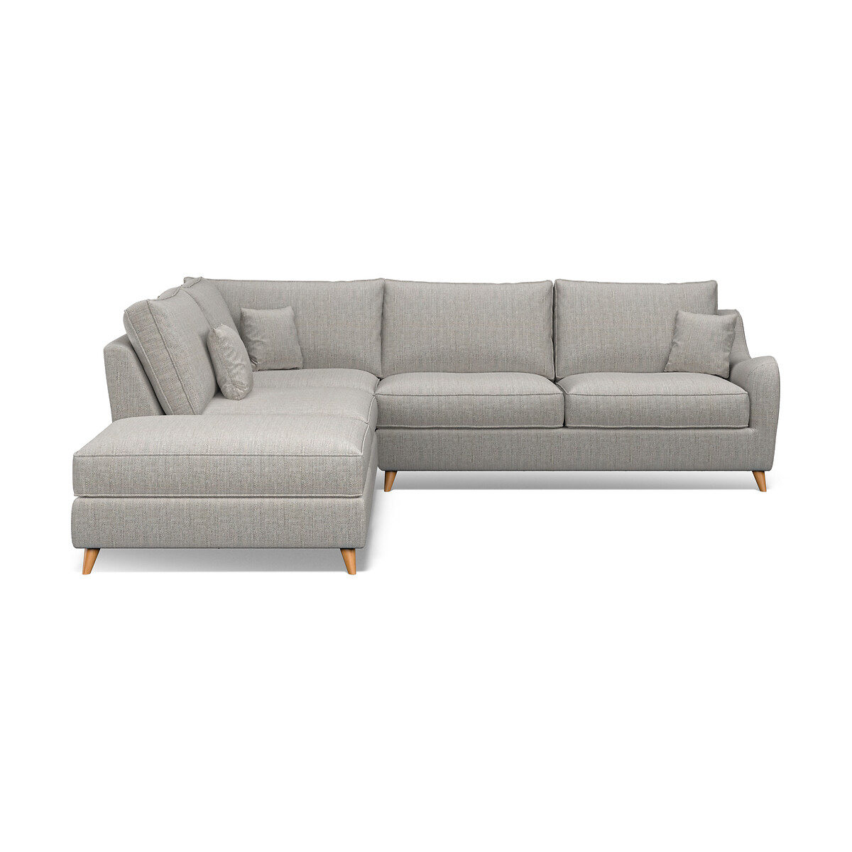 Amelia Tonal Basket Weave Corner Sofa & Footstool Set with Light Wood Legs (Left Facing) zinc, ÉDITÉ