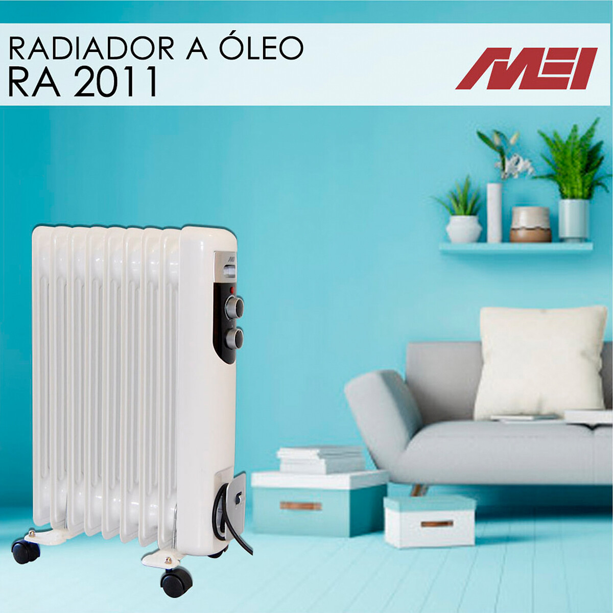 Radiador a óleo 9 elementos, da MEI branco, MEI