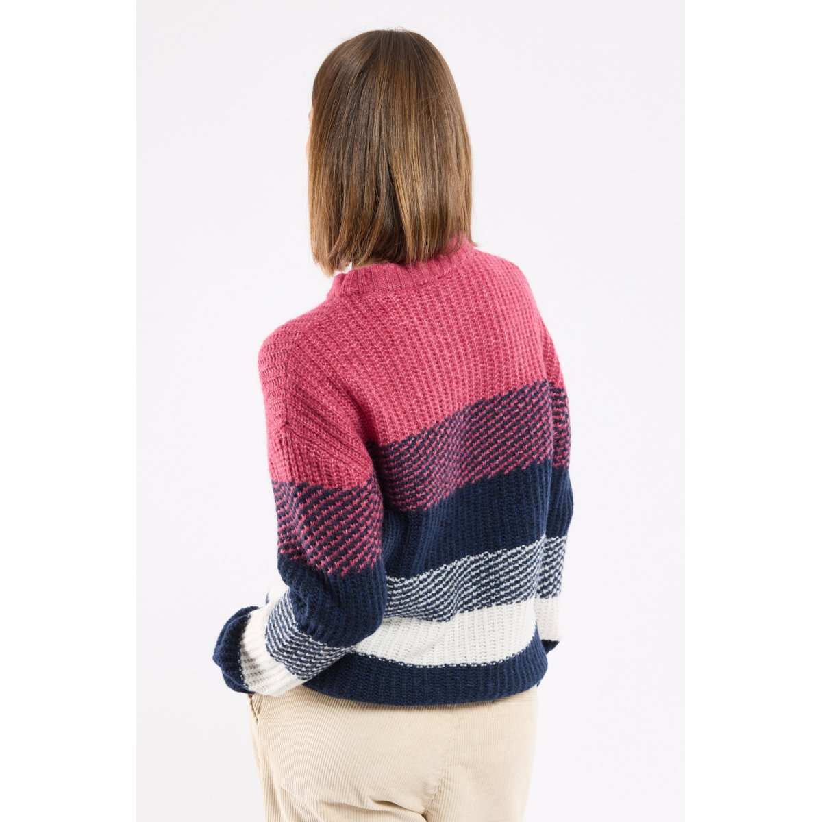 Pull rayé Deauville - laine mérinos seal/nature/violet quartz, ARMOR-LUX