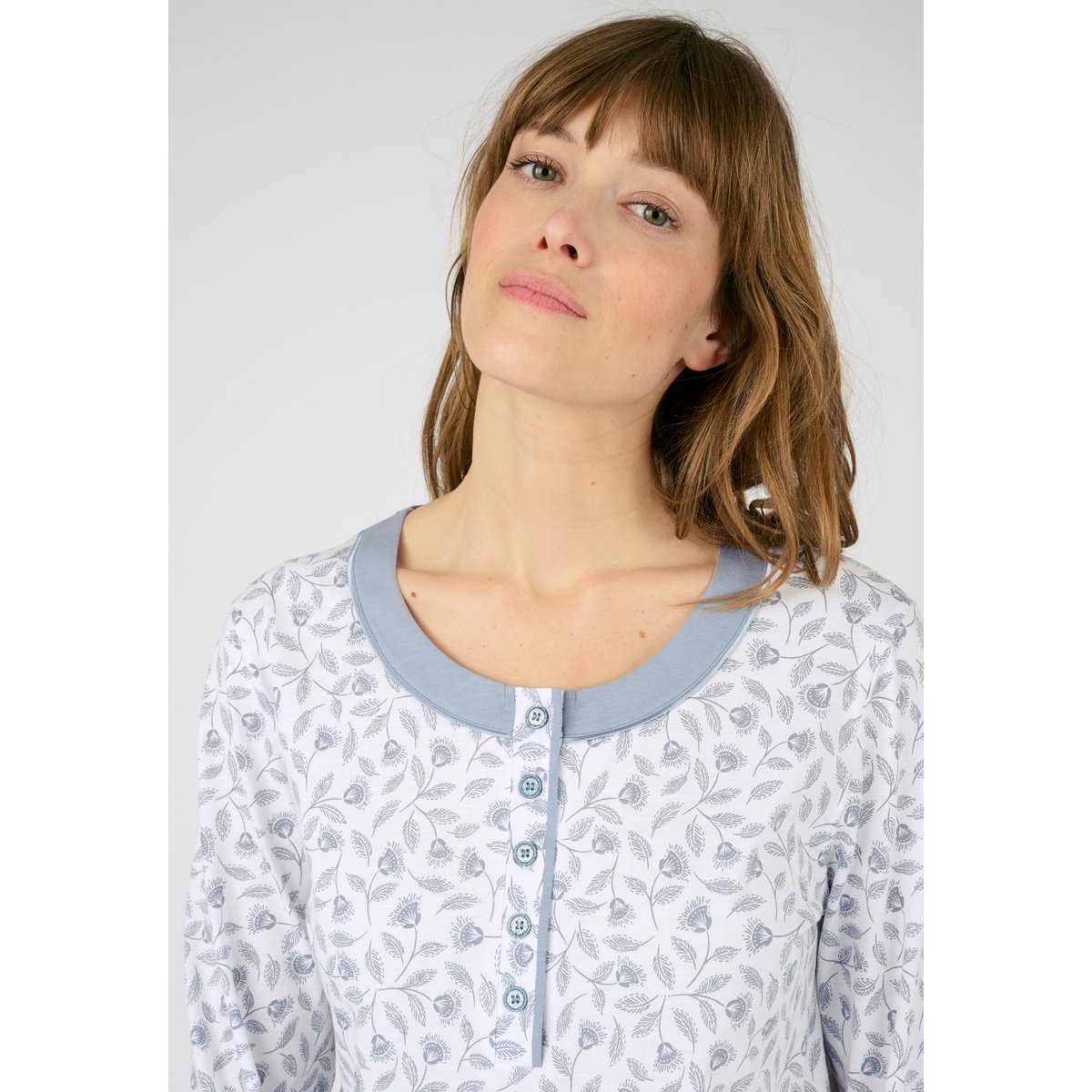 Chemise de nuit maille jersey pur coton imp. bleu, DAMART