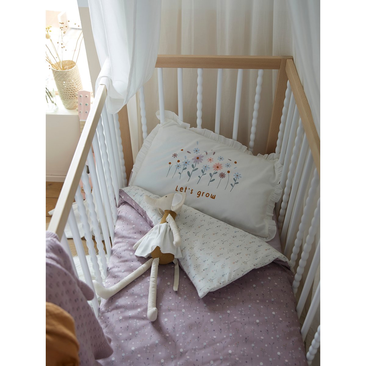 Housse de couette réversible DOUCE PROVENCE écru / parme, VERTBAUDET