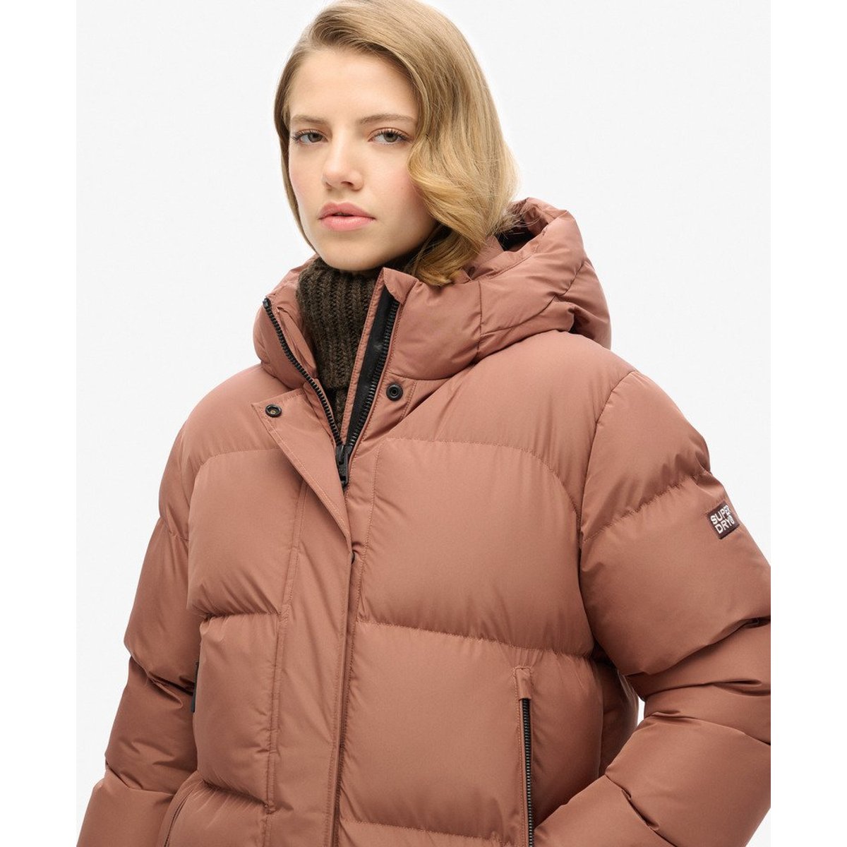Doudoune Mi-longue à Capuche Sports marron noisette épicé, SUPERDRY