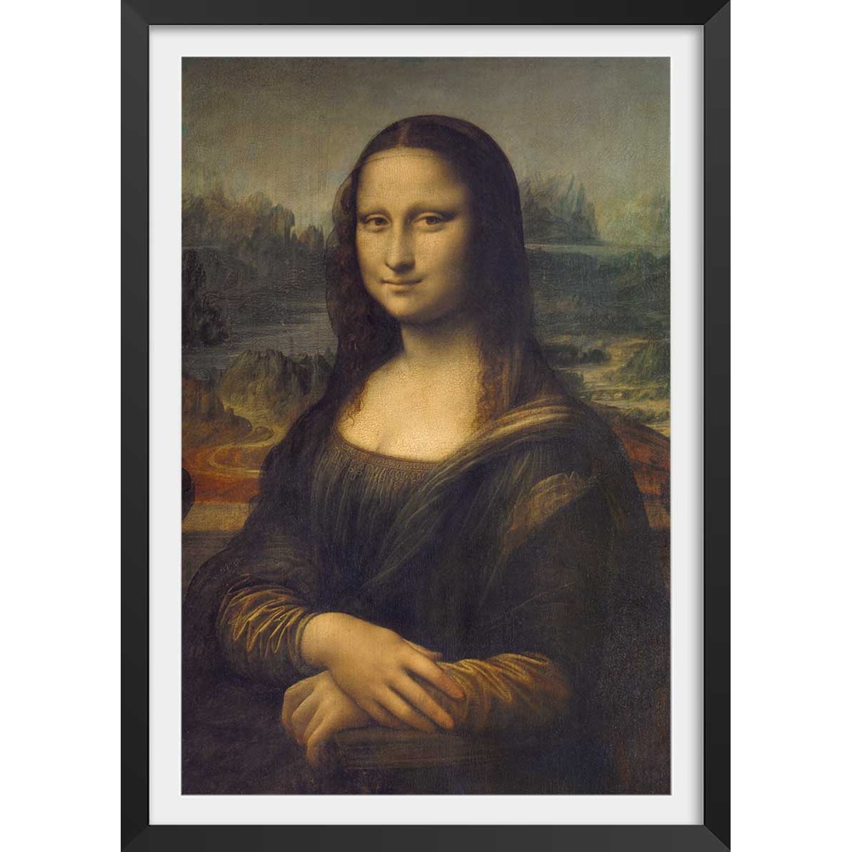 Affiche La joconde par Leonard De Vinci affiche + cadre en bois - noir, HEXOA