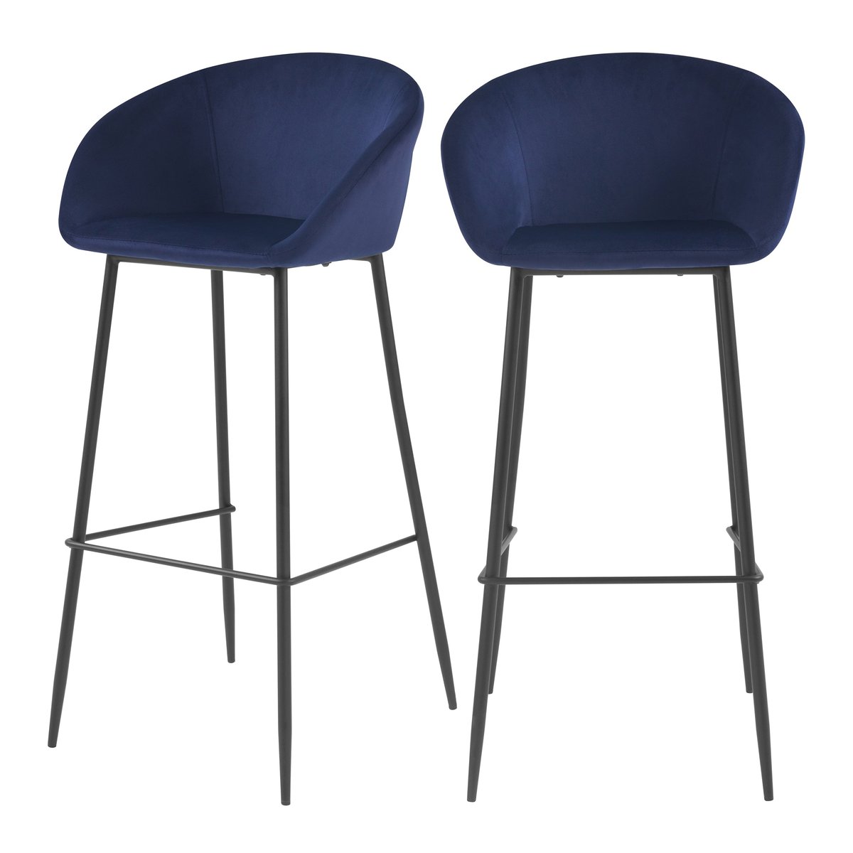 Lot de 2 chaises de bar 75 cm en velours - MARQUISE bleu foncé, MAISON PAVANE
