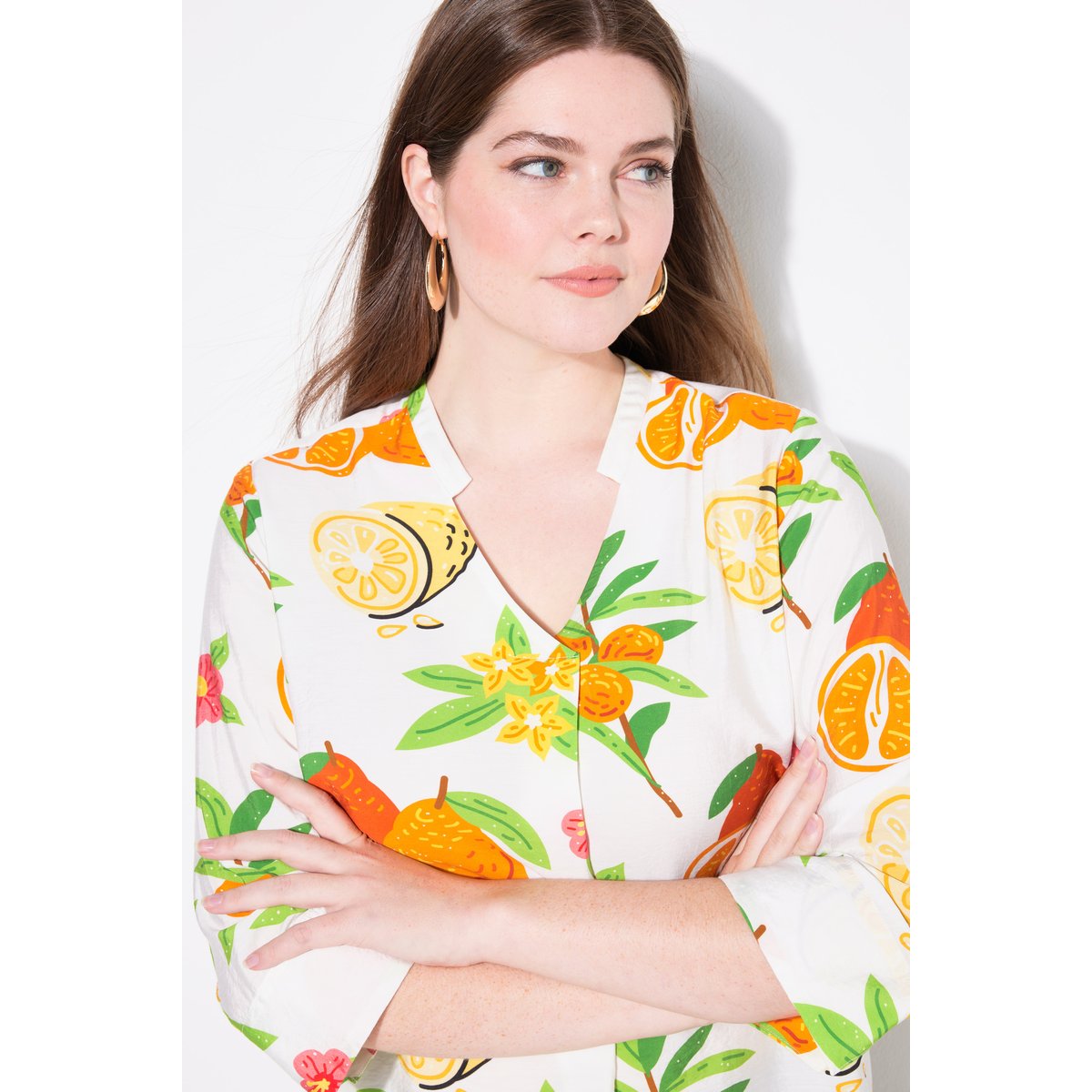 Tunique, motif fruits. Col montant blanc neige, ULLA POPKEN