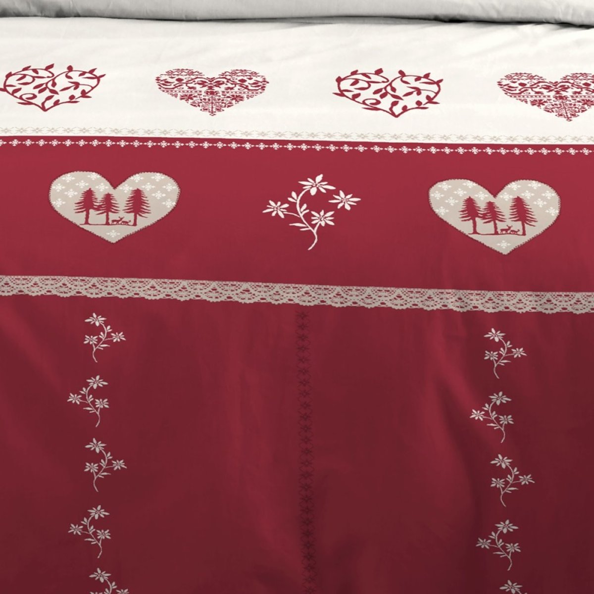 Housse de couette 100% coton 57 fils + 2 taies d’oreiller rouge, DECORATIE