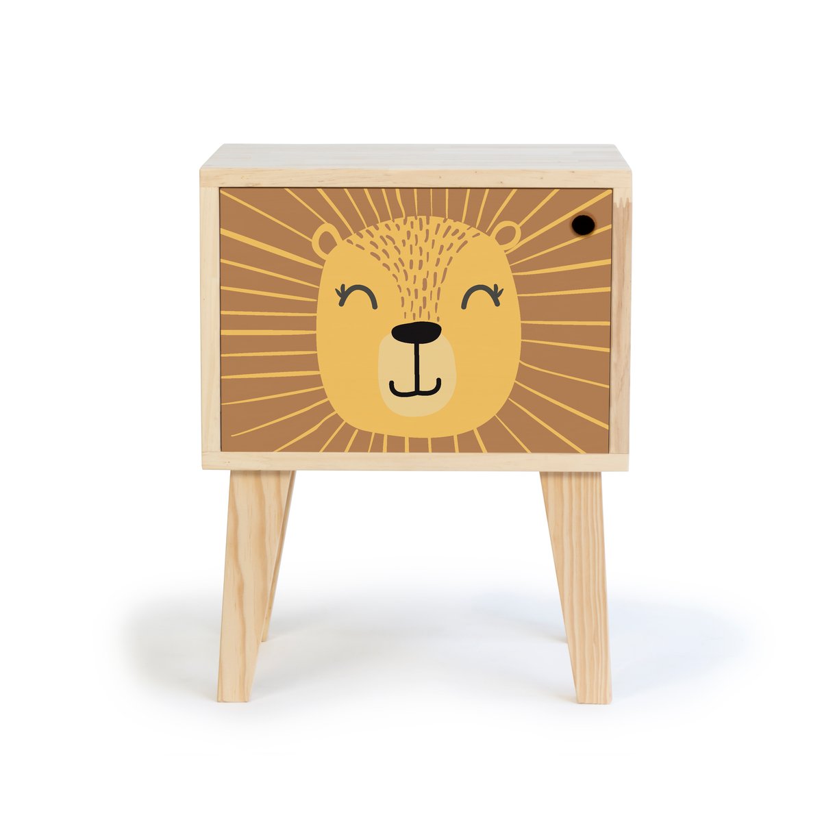 Table de chevet en pin pour enfant, décorée d’un motif animal dessin imprimé lion, REALLY NICE THINGS