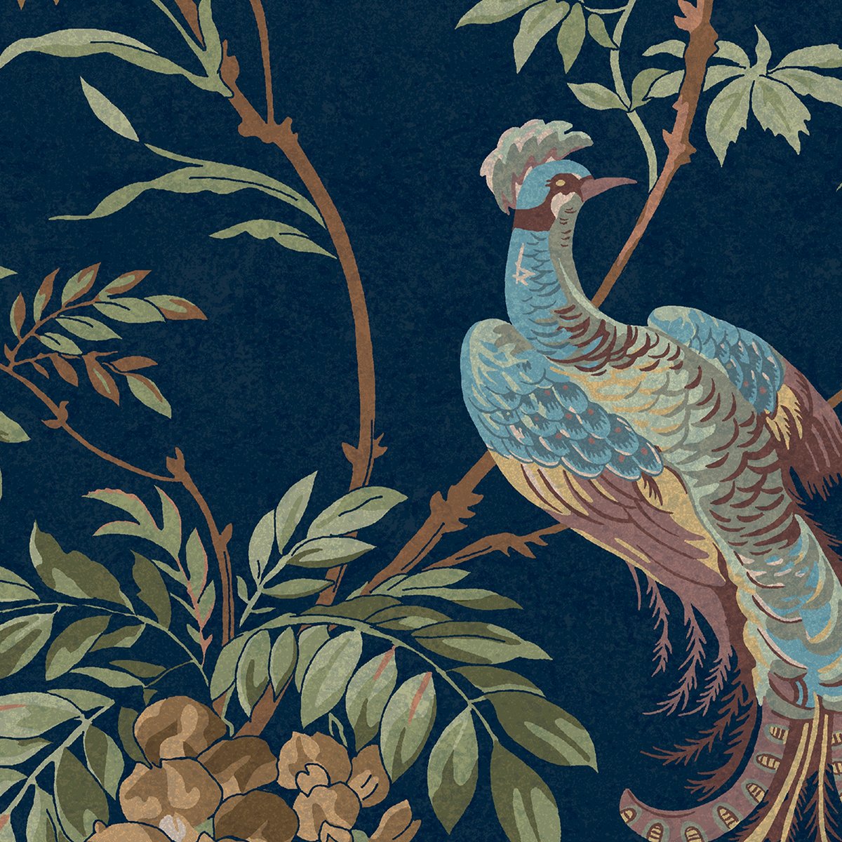 Papier peint Oiseaux majestueux bleu, vert, ocre, LAURA ASHLEY
