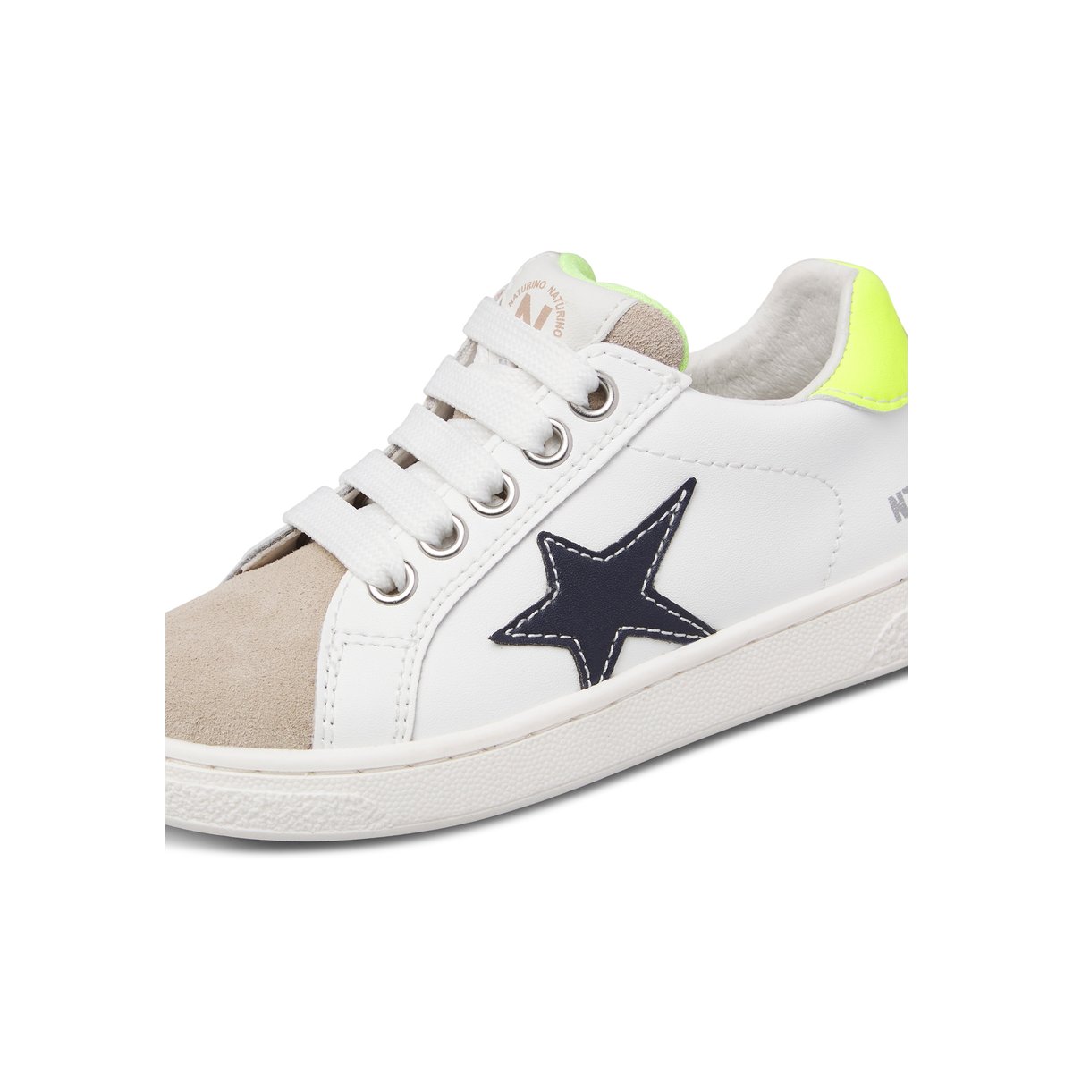 Baskets en cuir et en daim PINN ZIP. blanc-marine, NATURINO