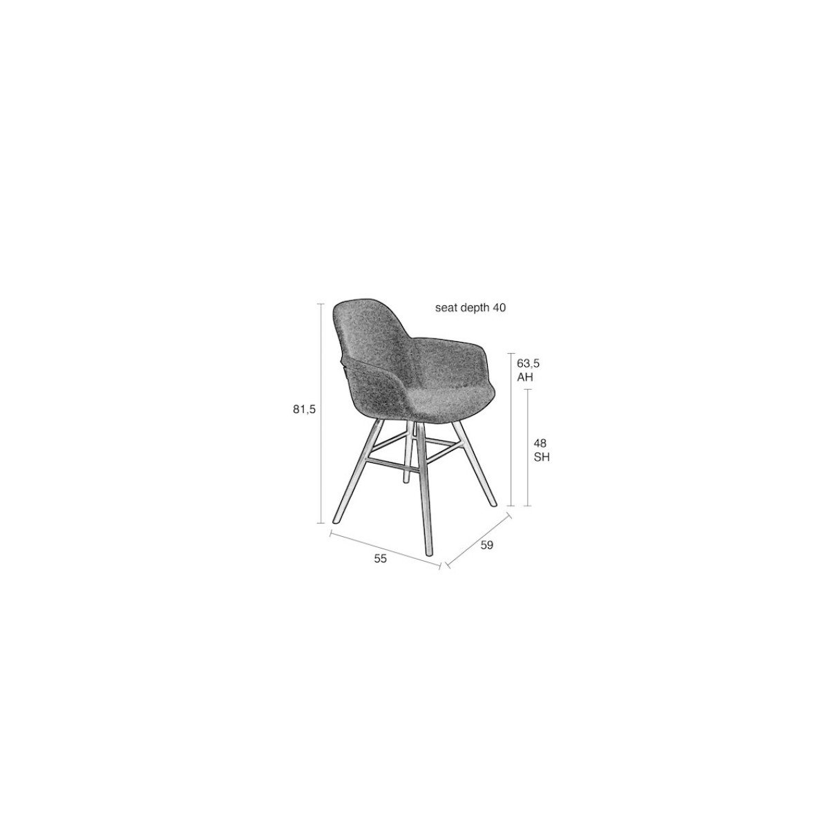 Lot de 2 fauteuils de table en tissu - ALBERT KUIP SOFT gris, ZUIVER