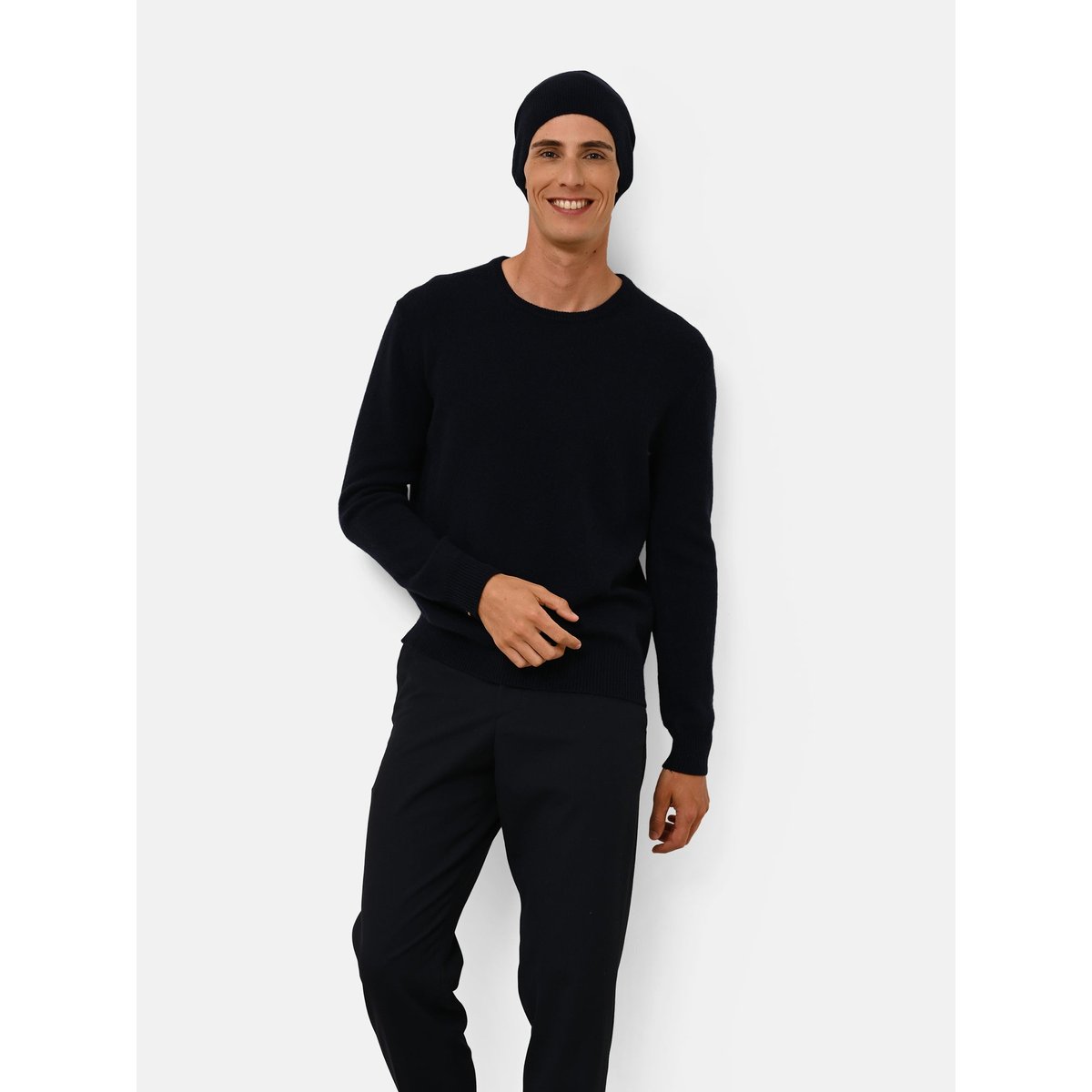 Pull Col Rond 4 Fils Navy Gabin bleu foncé, JUST CASHMERE