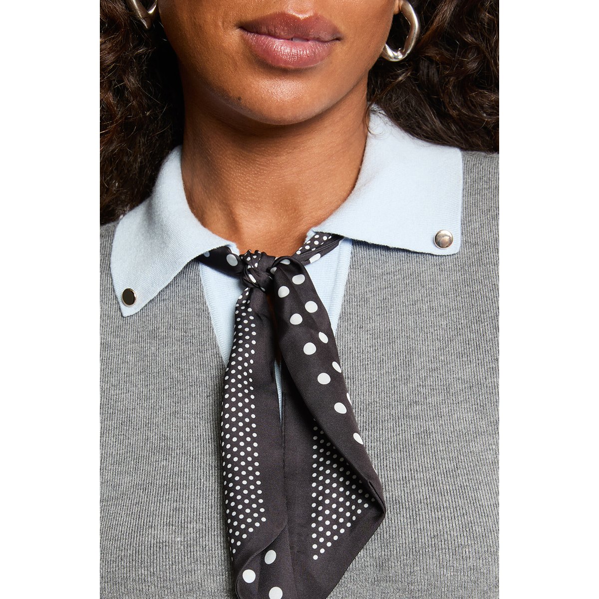 Robe tricot col à revers gris clair, MORGAN