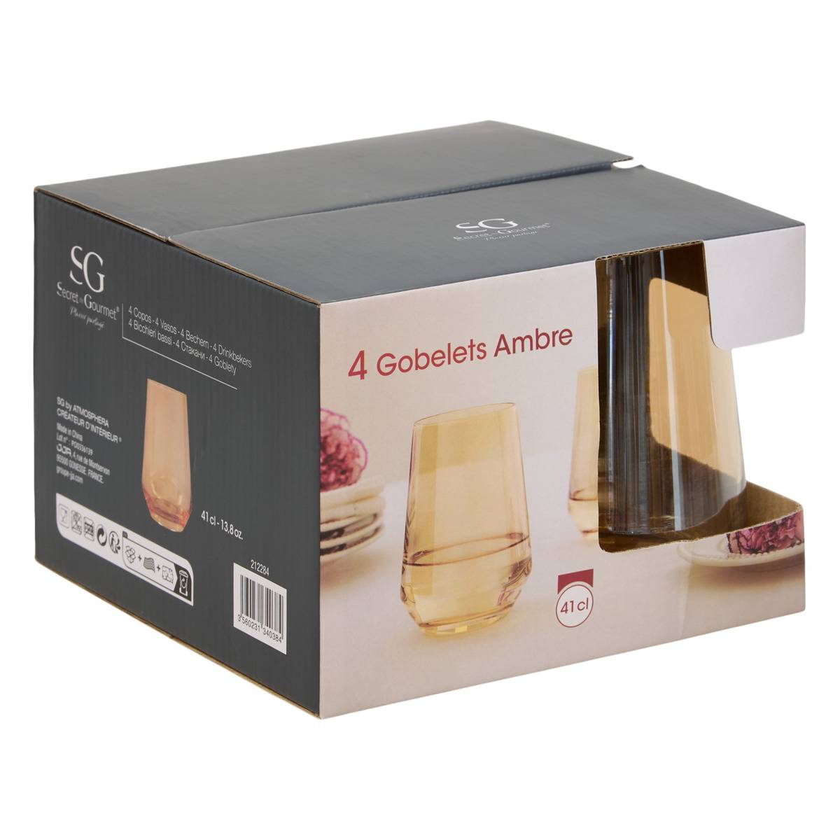 Lot de 4 gobelets en verre AMBRE ambre, ATMOSPHERA