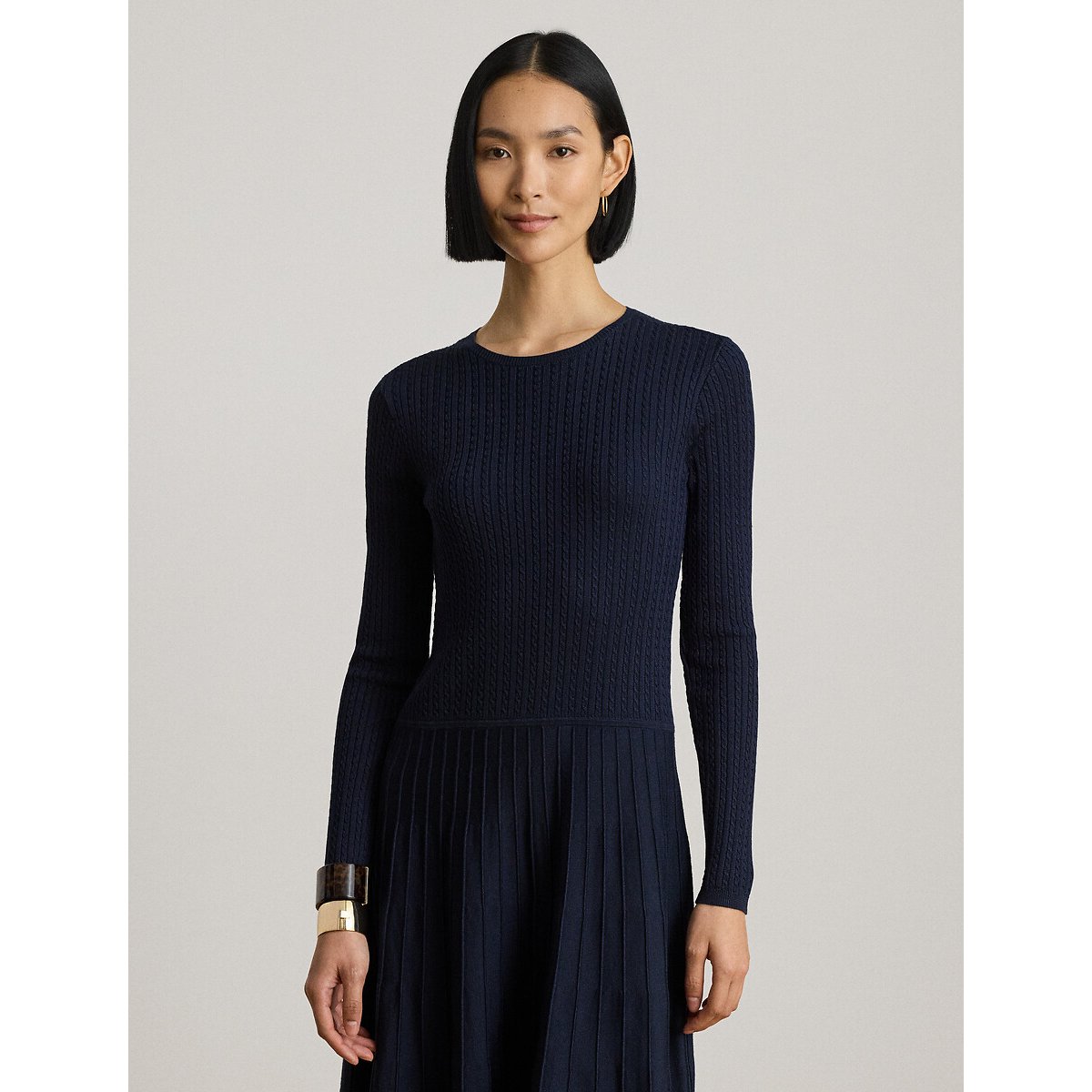 Robe manches longues à col rond évasée marine, LAUREN RALPH LAUREN