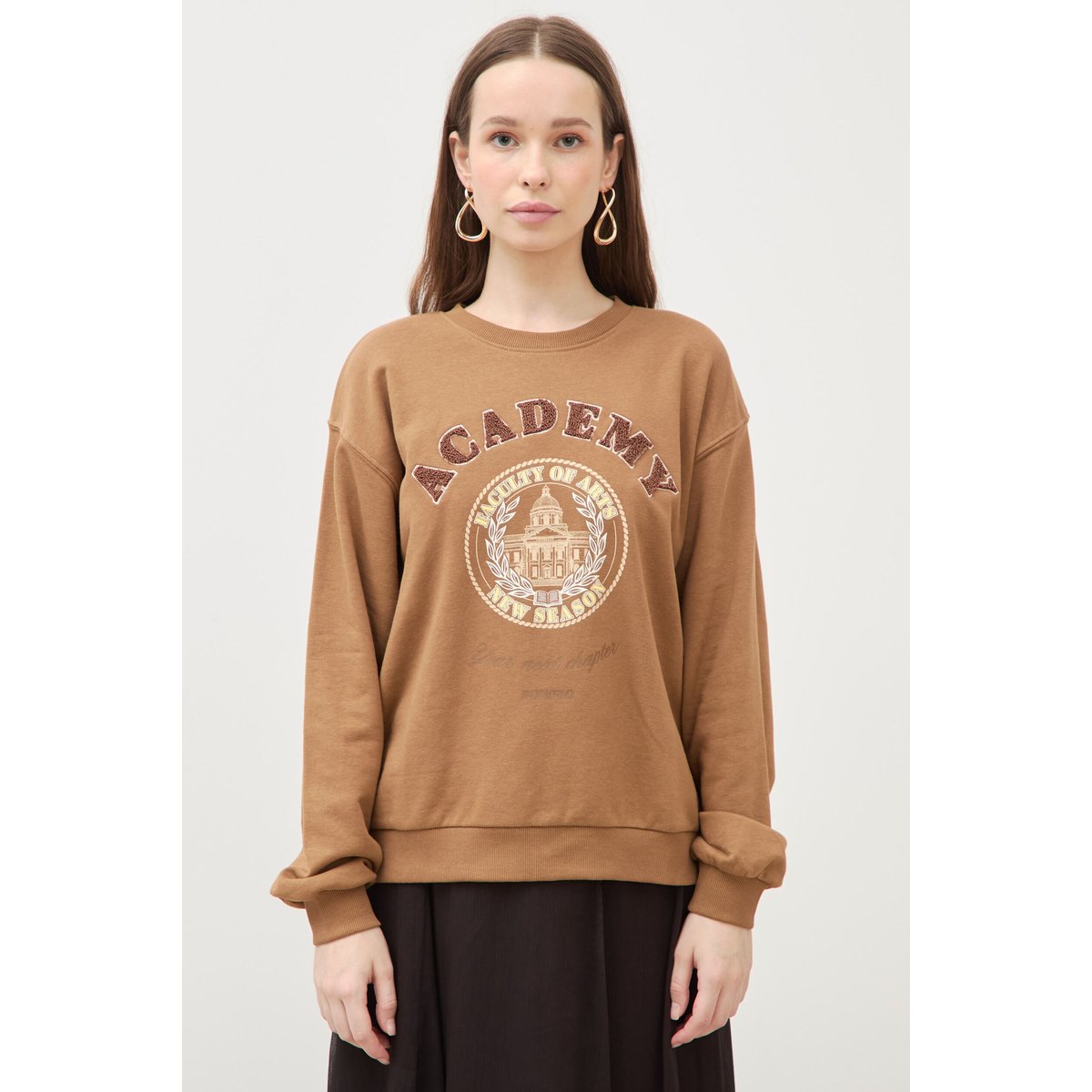 Sweat col rond manches longues marron, BONOBO