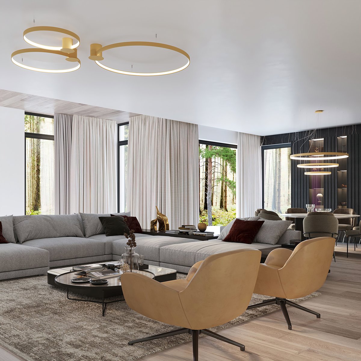 Lustre Aluminium Doré LED 2 Rio doré, EDEN