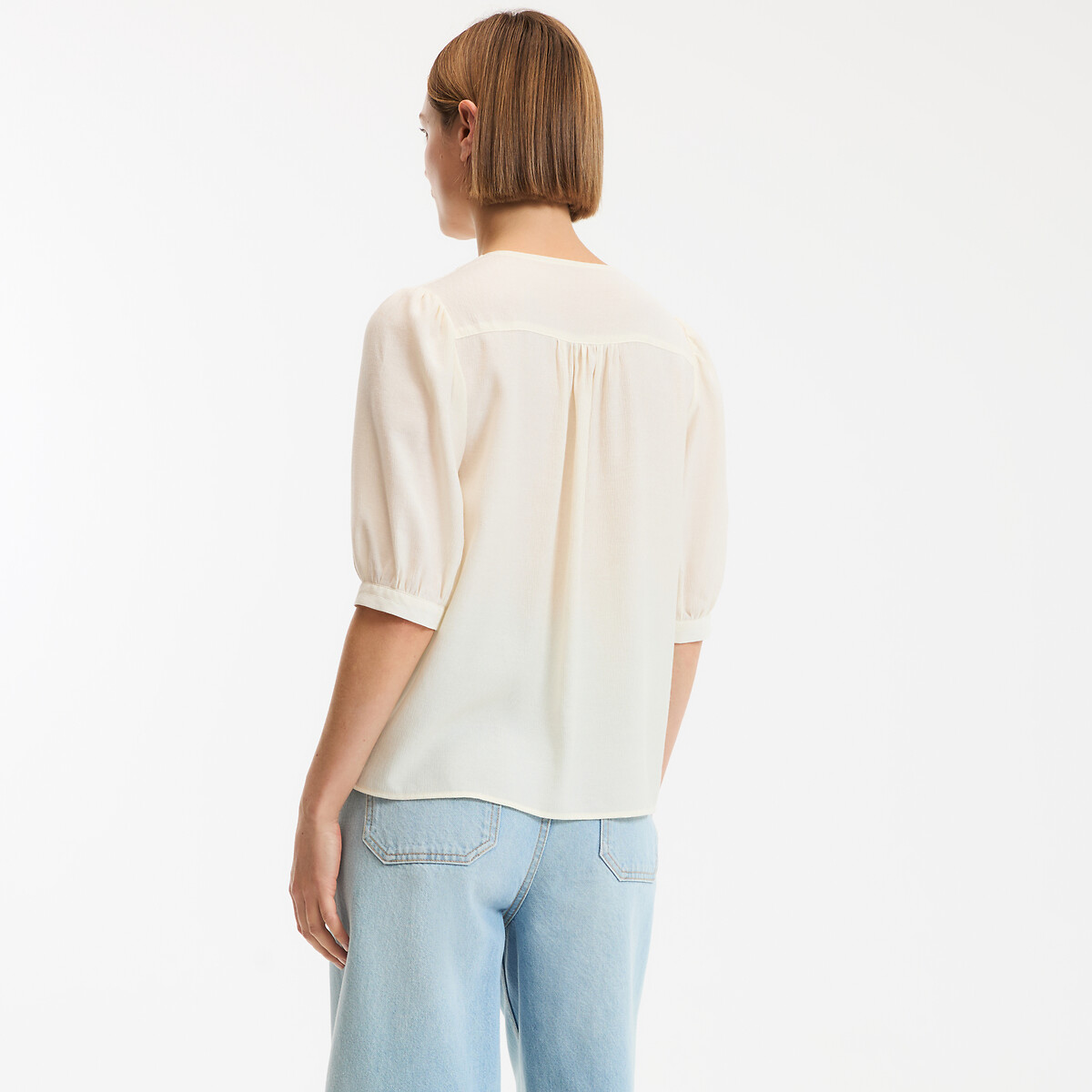 Chemisier fluide, col V, manches courtes ecru, LA REDOUTE COLLECTIONS