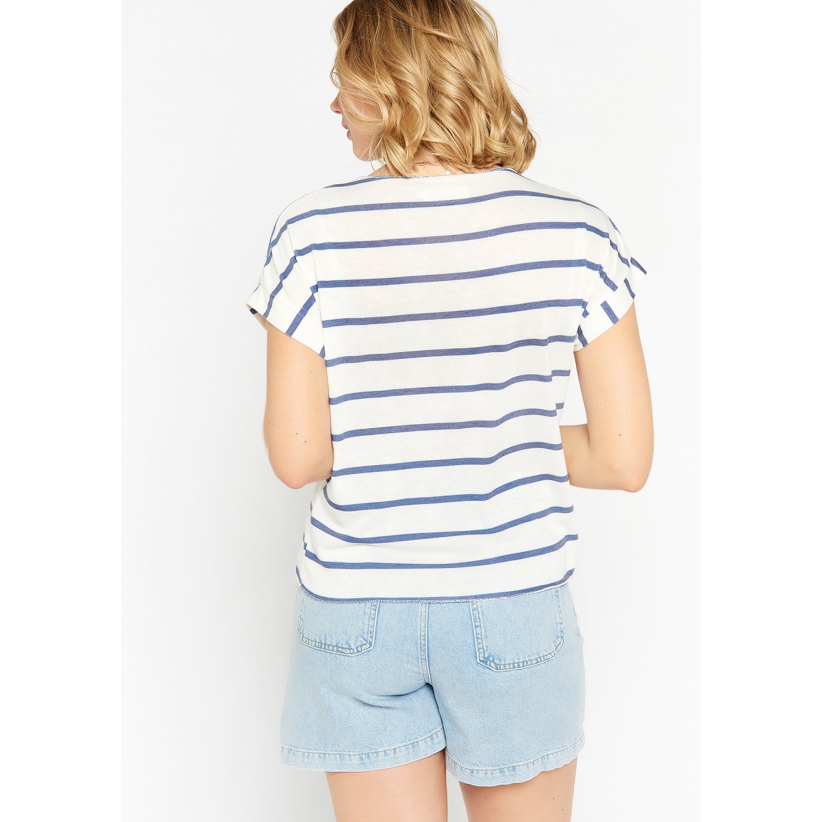 T-shirt à rayures avec inscription bleu, LOLALIZA