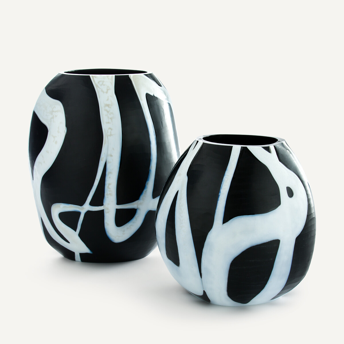 Vase en verre soufflé à la bouche, H26,5 cm, Neza noir/blanc, AM.PM