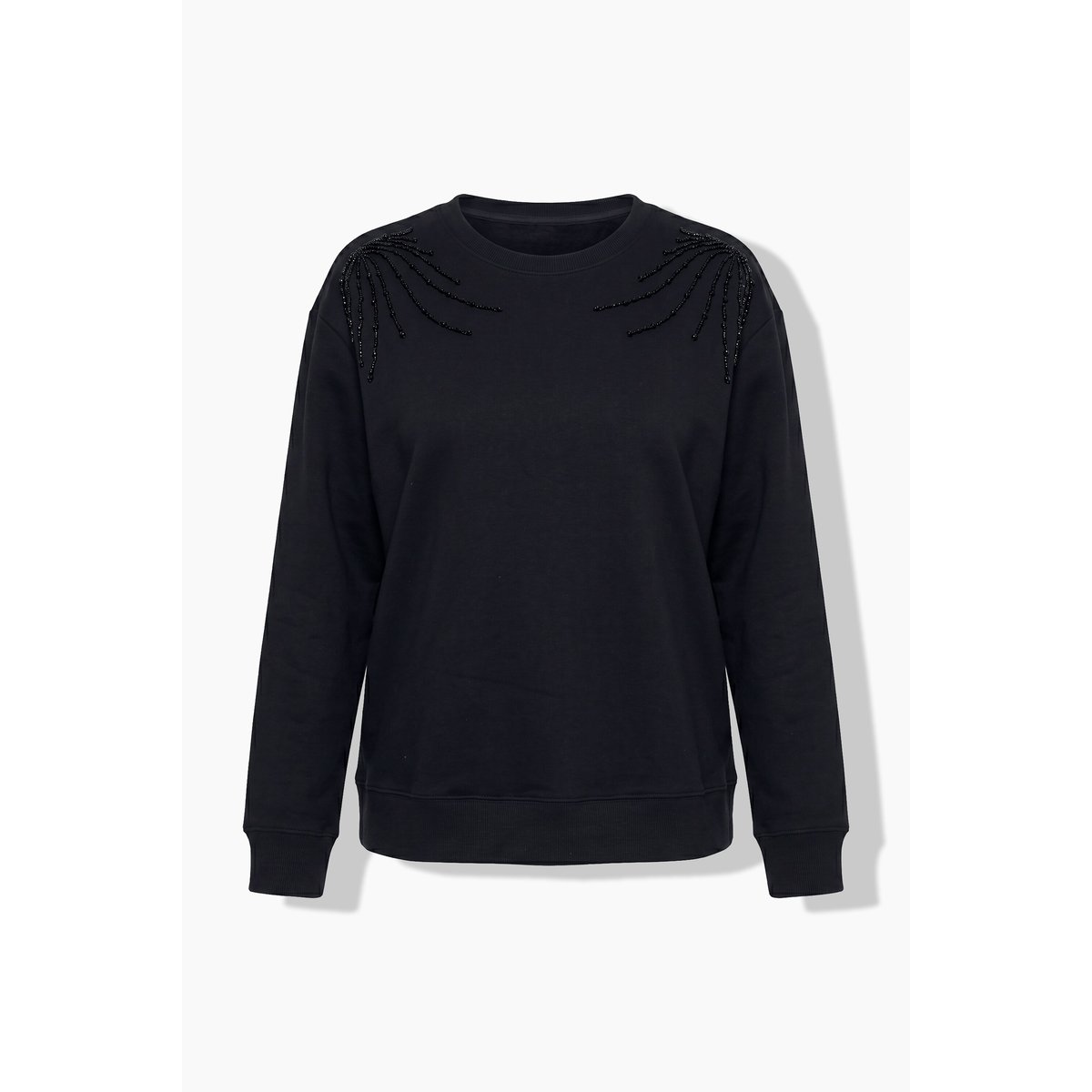 Sweat-shirt avec perles brodées fantaisie noir, ULLA POPKEN