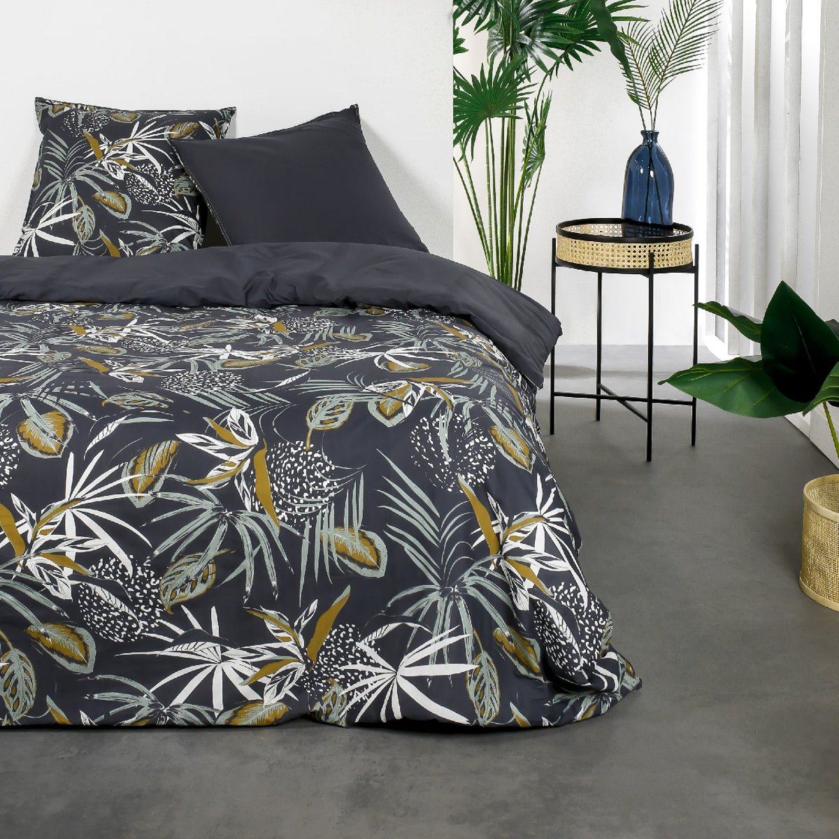 Parure de lit 2 personnes imprimé floral coton SUNSHINE WILL bleu, TODAY