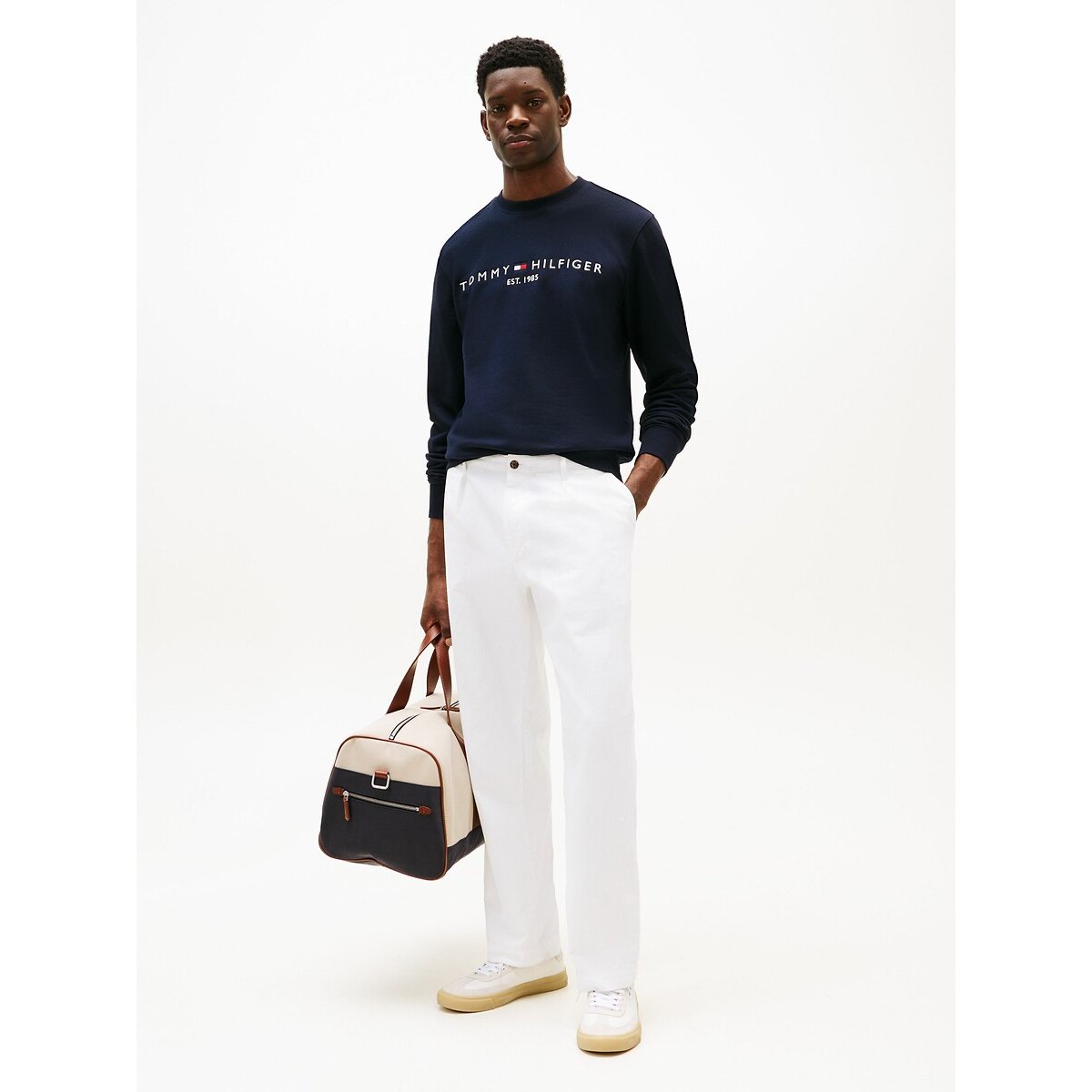 Sweat en molleton Flex à logo brodé bleu marine, TOMMY HILFIGER