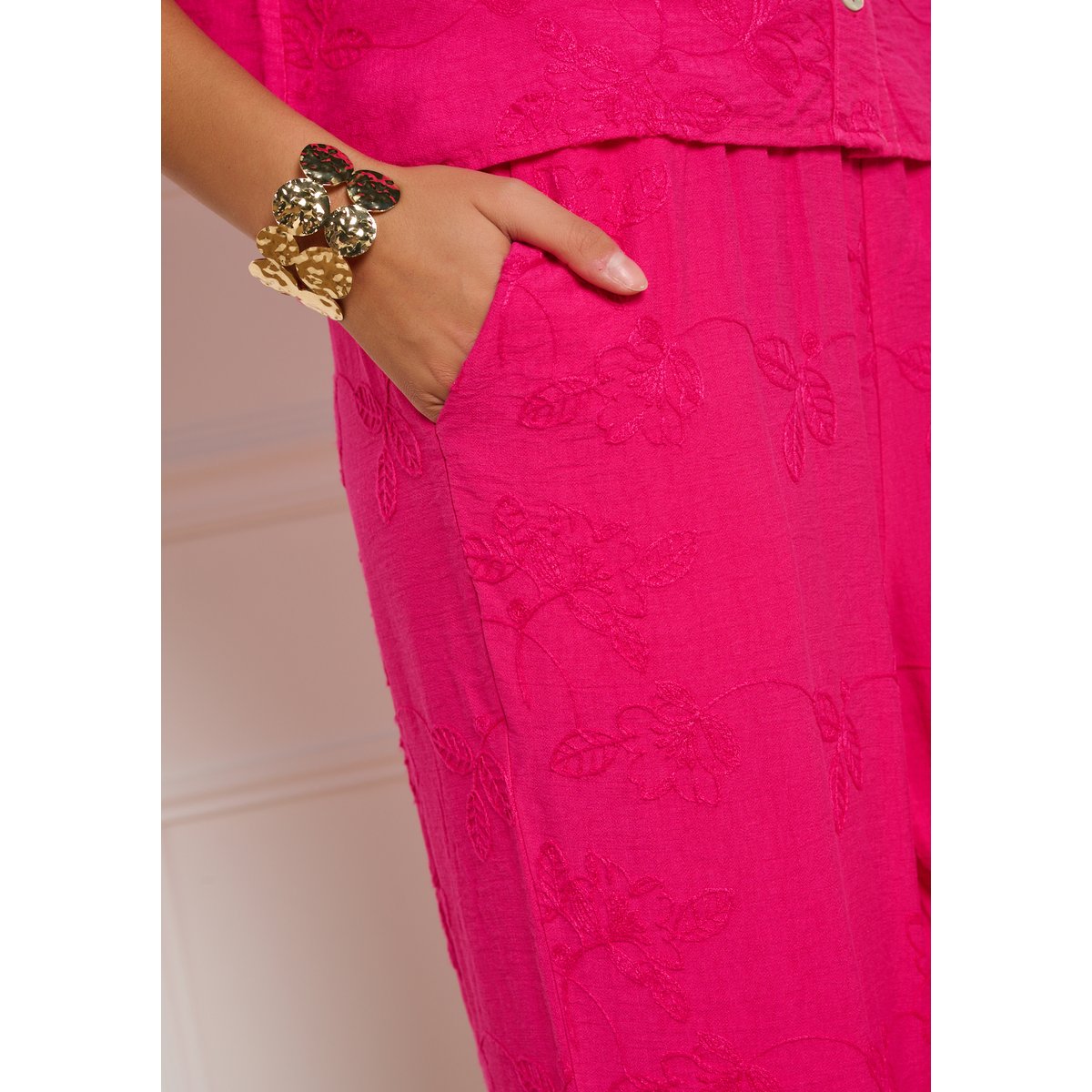 Pantalon brodé fluide fuchsia, LOLALIZA