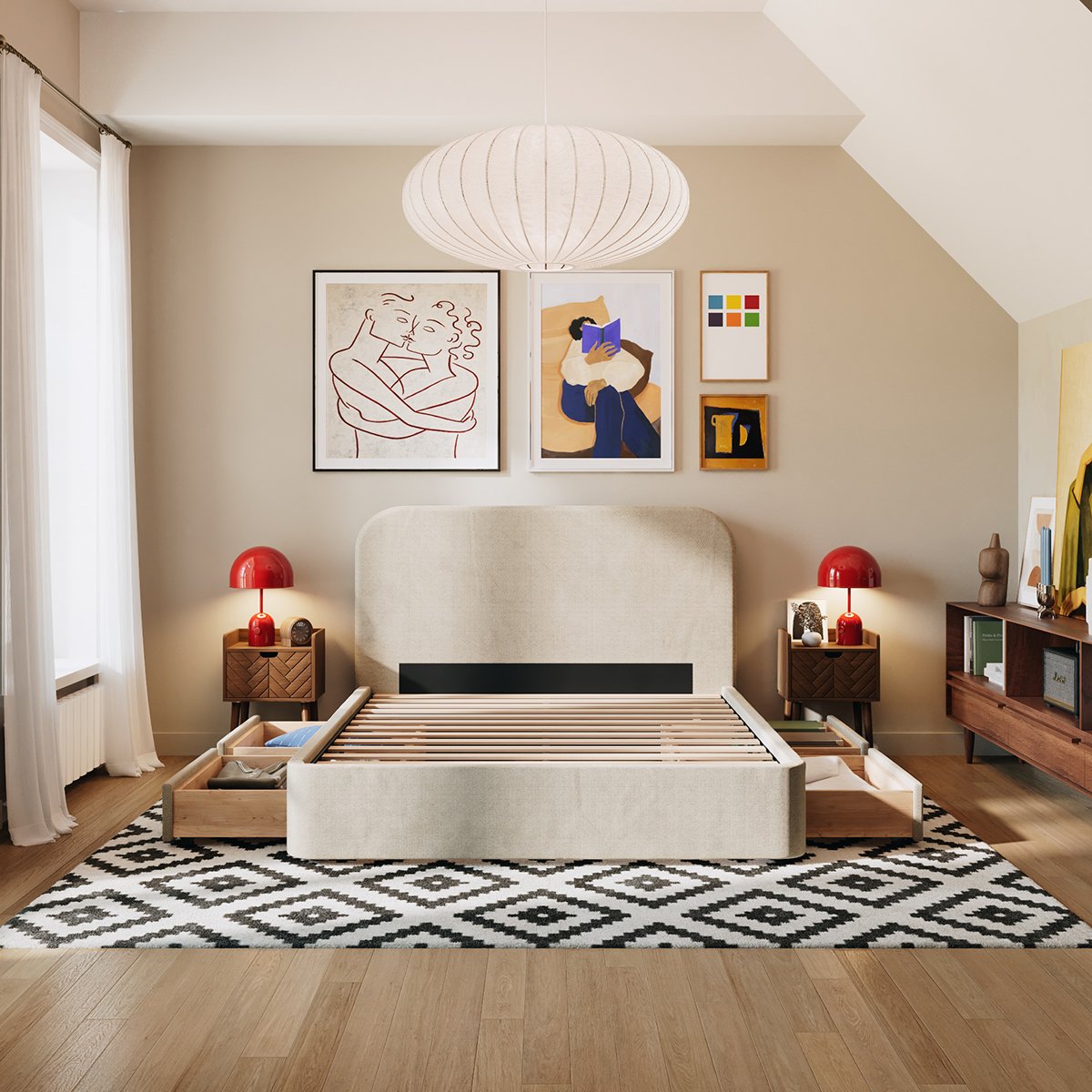 Lit 4 tiroirs NOVA beige, SLOME