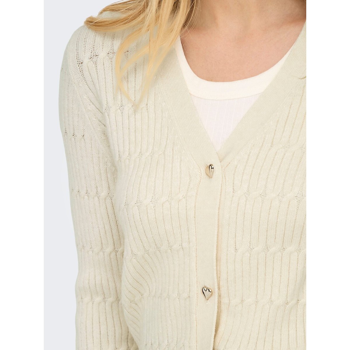 Gilet manches longues boutons cœur ecru, ONLY