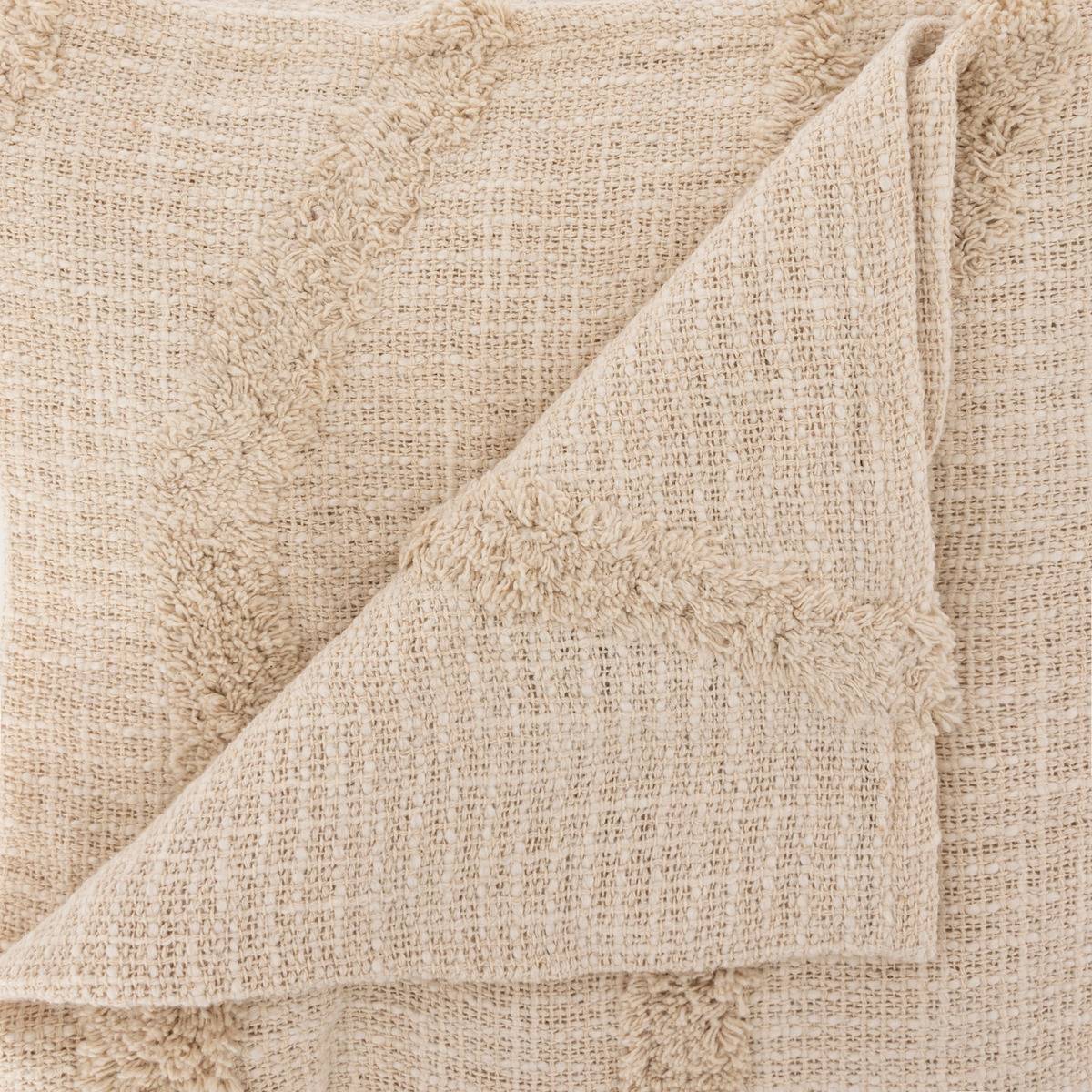 Dessus de lit en coton à franges et motifs brodés DAISY beige, ATMOSPHERA