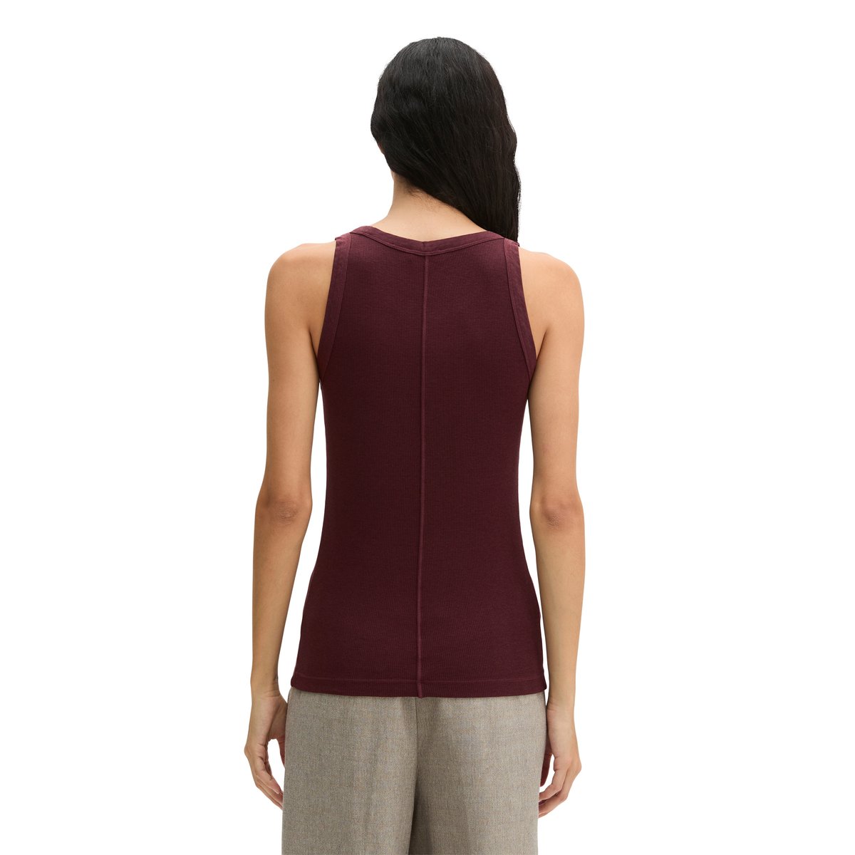 Débardeur côtelé slim en jersey stretch de coton bio Lyocell rouge, MARC O'POLO