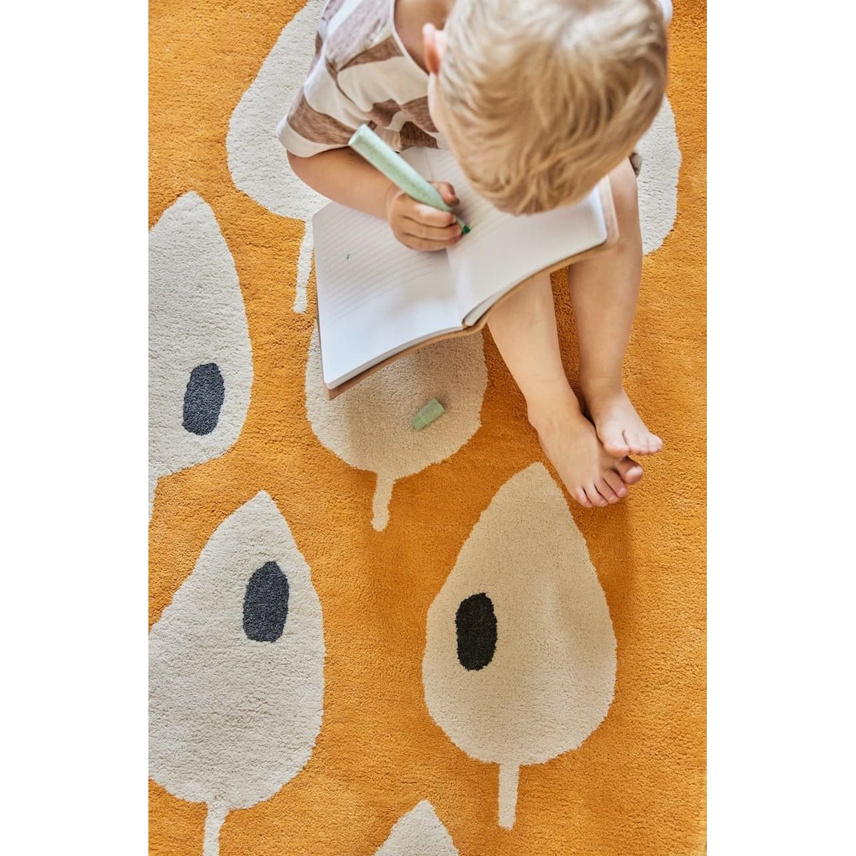 Tapis enfant rectangulaire épais, Coton bio GOTS, FORÊT abricot, BLEUU STUDIO