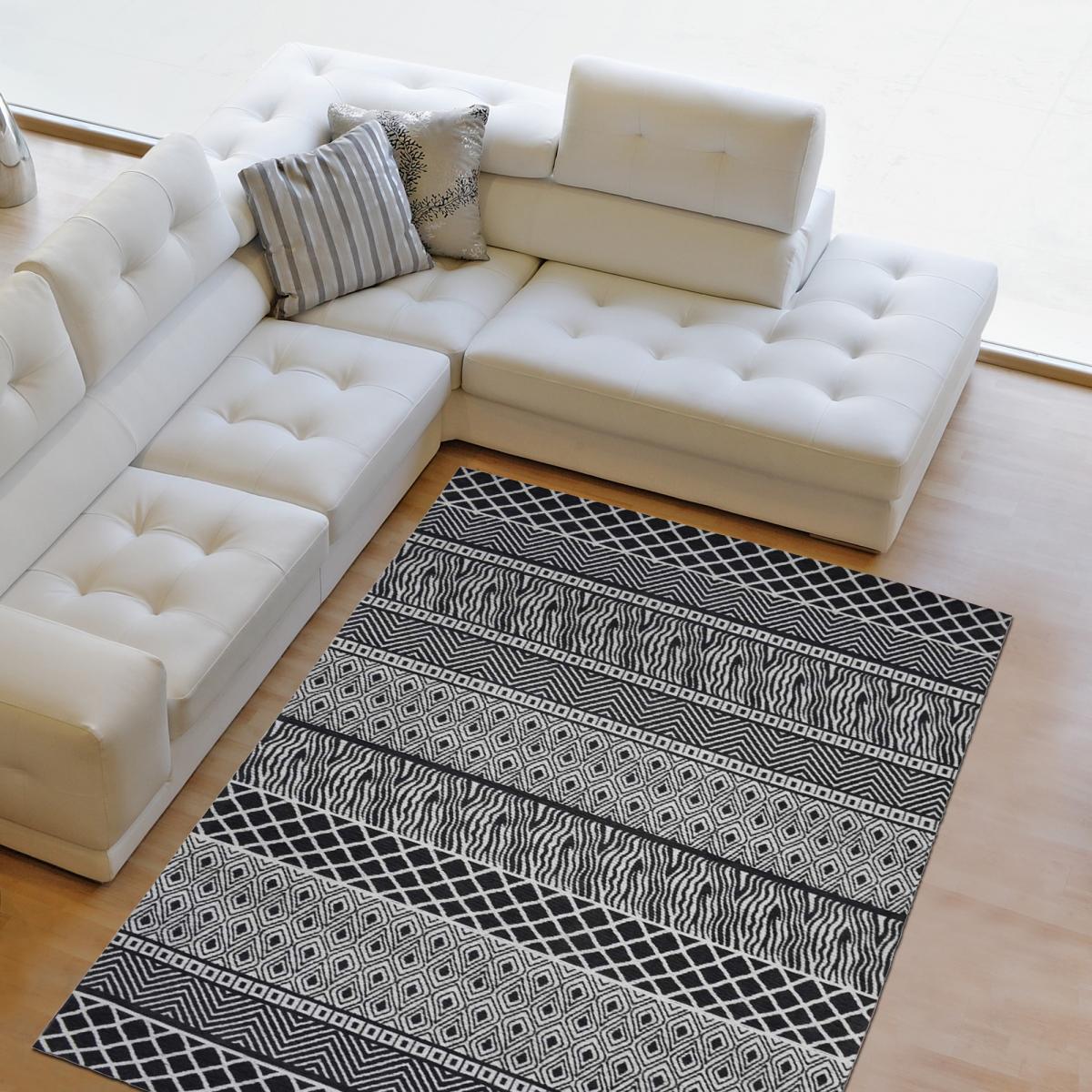 Tapis salon et chambre fait à la main motif ethnique ZIGZOU gris, UN AMOUR DE TAPIS