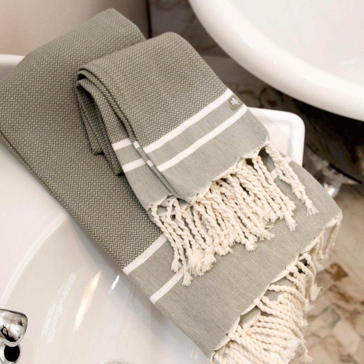 Foutas de bain (1+2) coton STOCKHOLM vert olive, FEBRONIE