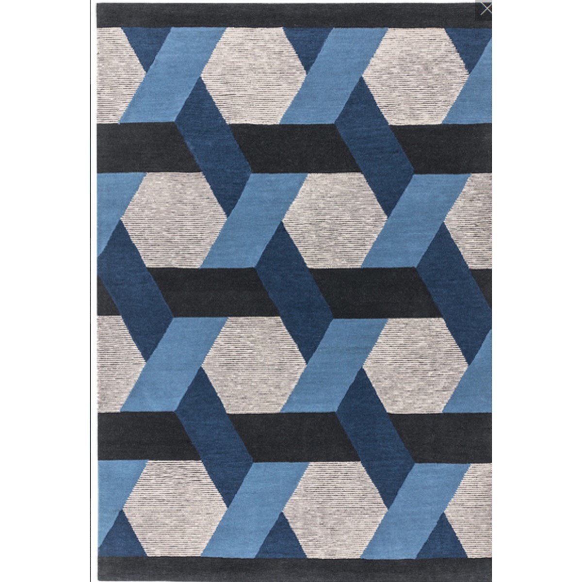 Tapis salon et chambre en laine tissé plat CAMPTON bleu, NOVATREND