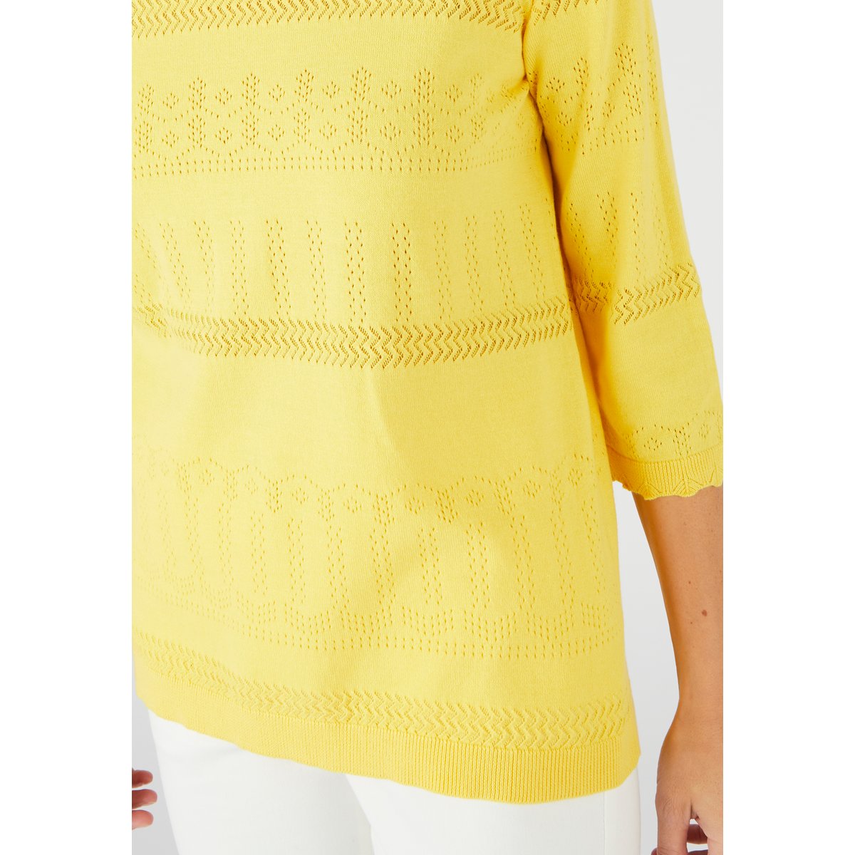Pull ajouré en coton majoritaire jaune paille, DAMART