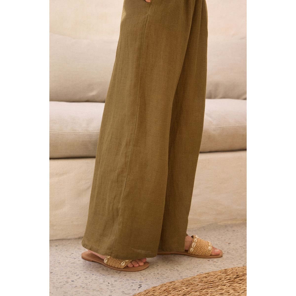 Pantalon large haut de gamme en vert kaki, NEXT
